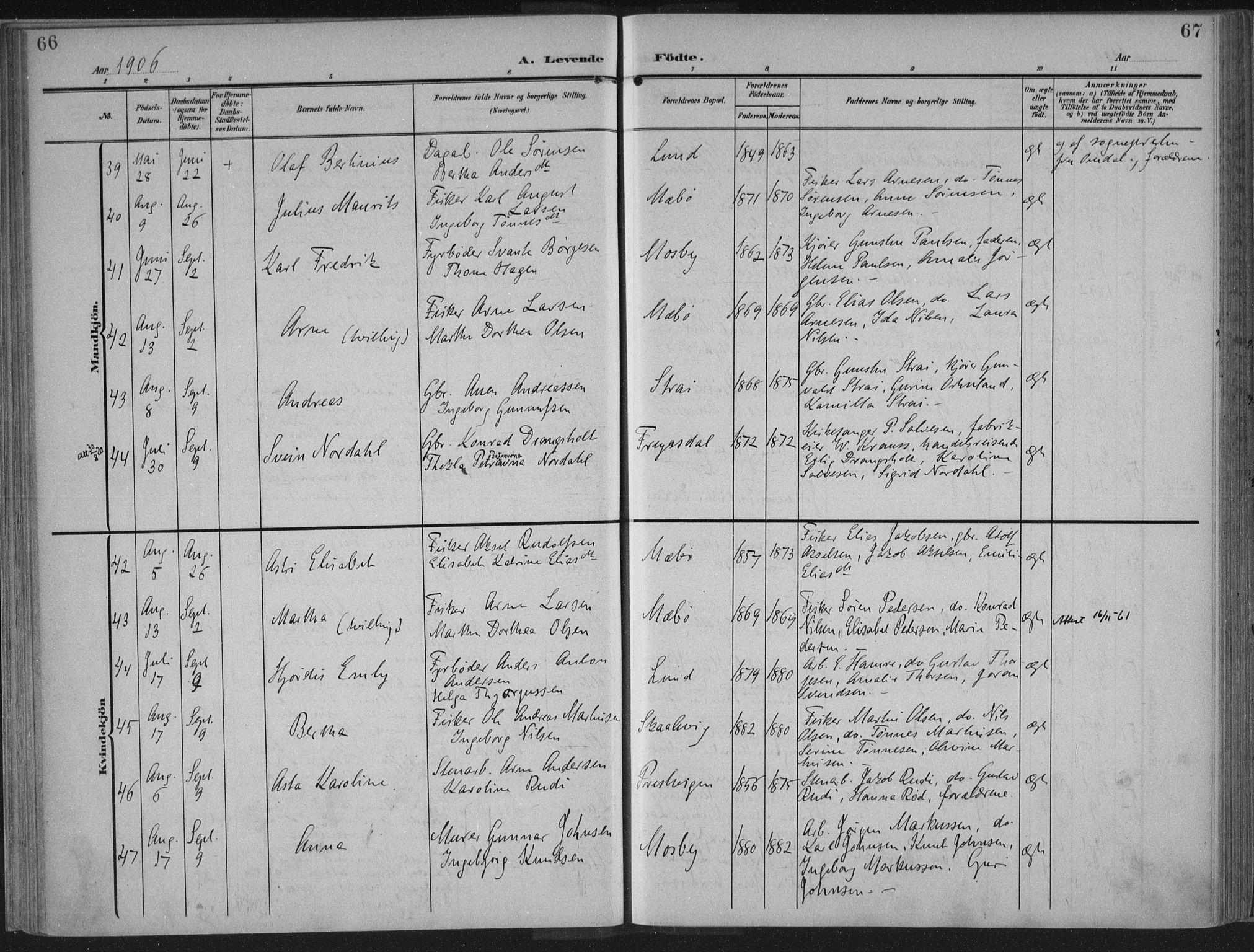 Oddernes sokneprestkontor, AV/SAK-1111-0033/F/Fa/Faa/L0011: Ministerialbok nr. A 11, 1904-1911, s. 66-67