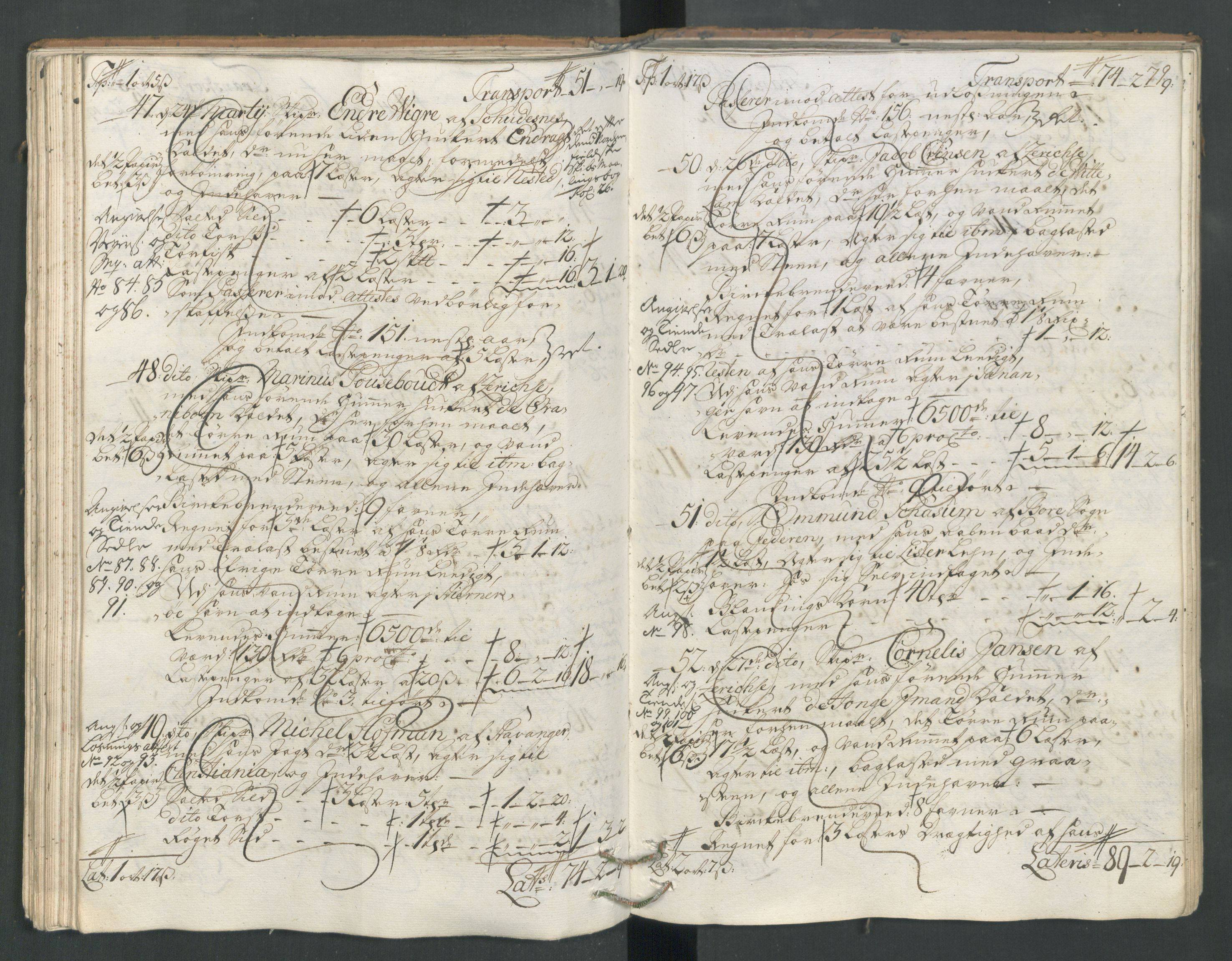 Generaltollkammeret, tollregnskaper, AV/RA-EA-5490/R22/L0012/0001: Tollregnskaper Stavanger / Hovedtollbok, 1733, s. 78b-79a
