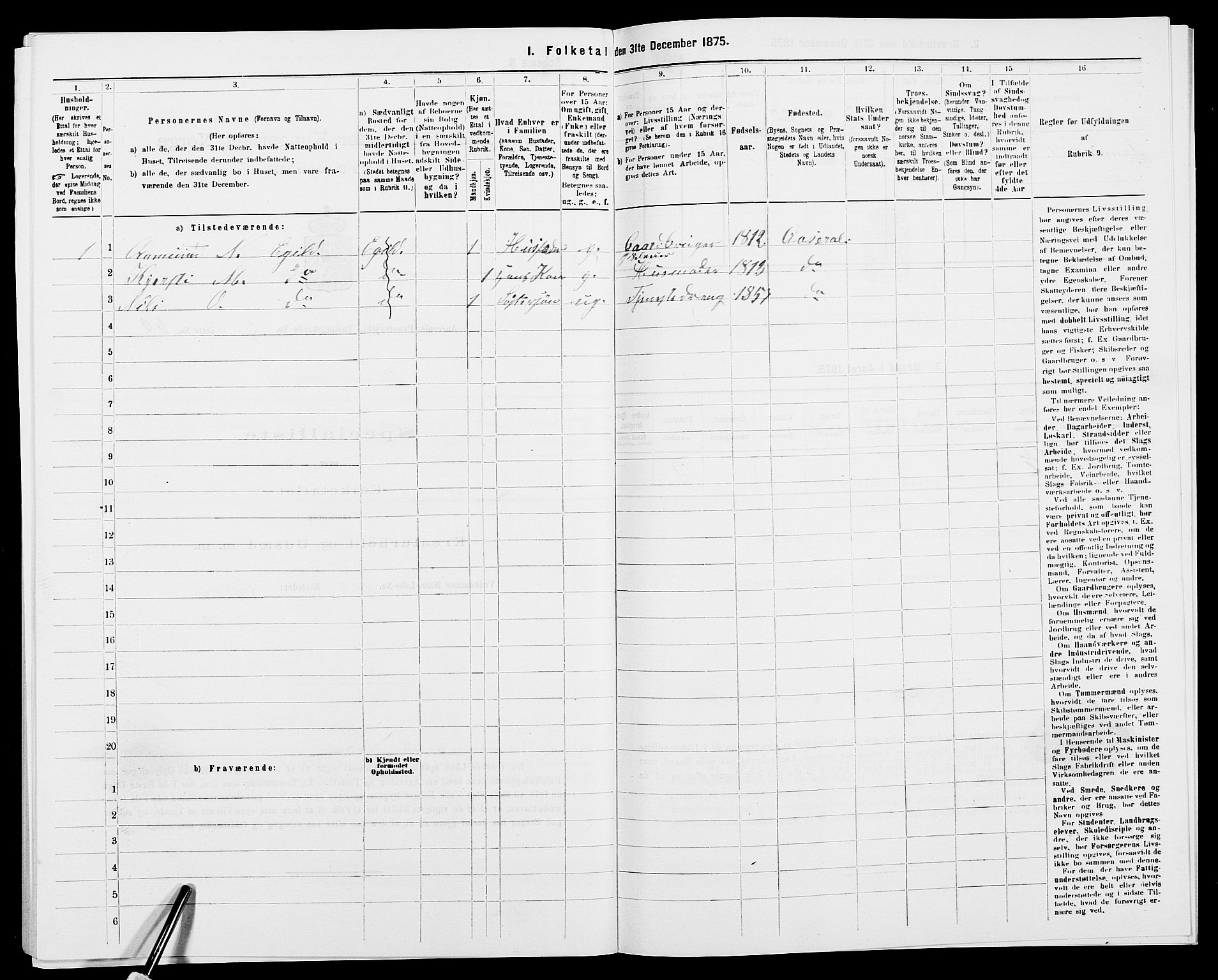 SAK, Folketelling 1875 for 0980P Åseral prestegjeld, 1875, s. 340