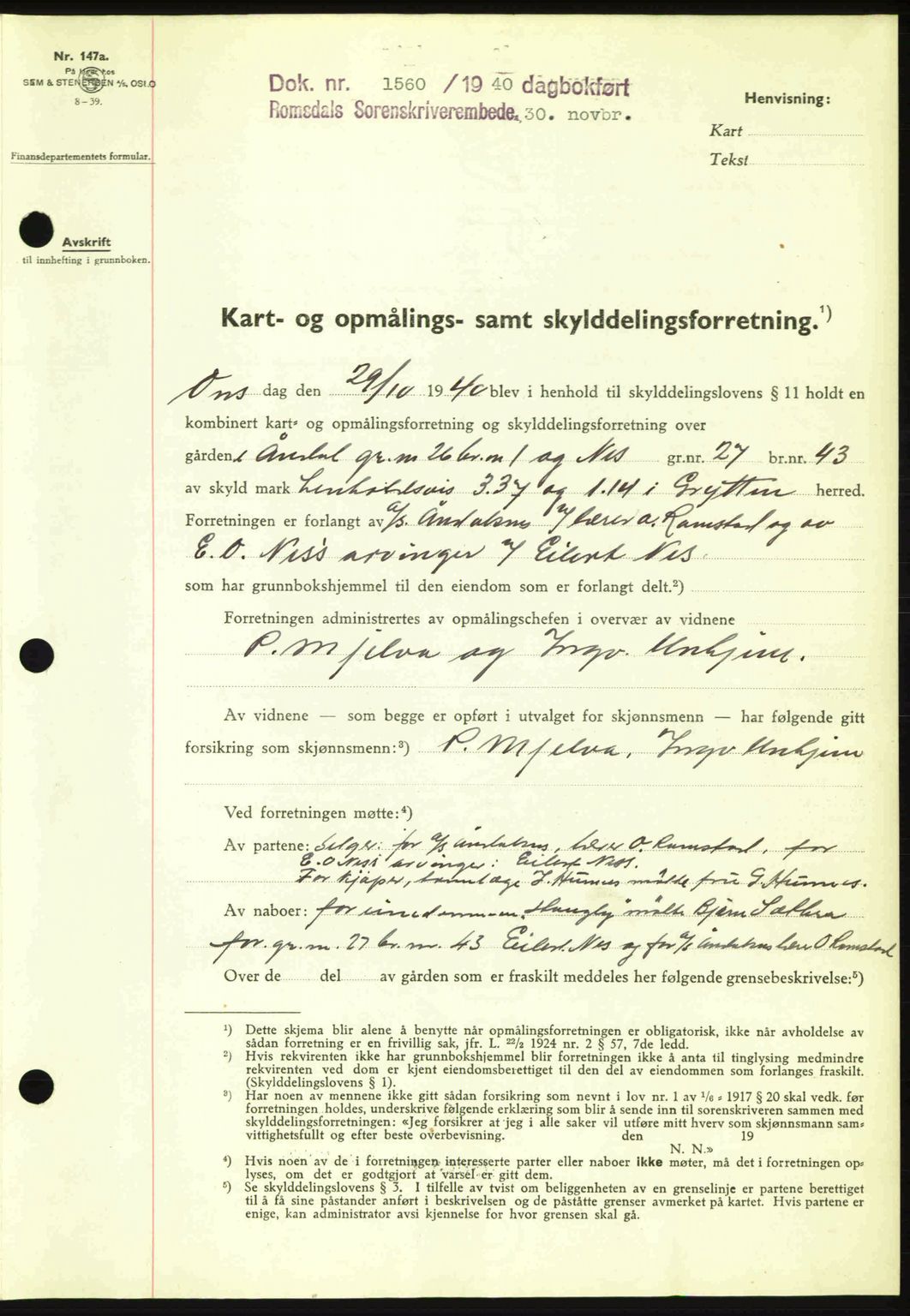 Romsdal sorenskriveri, SAT/A-4149/1/2/2C: Pantebok nr. A9, 1940-1941, Dagboknr: 1560/1940