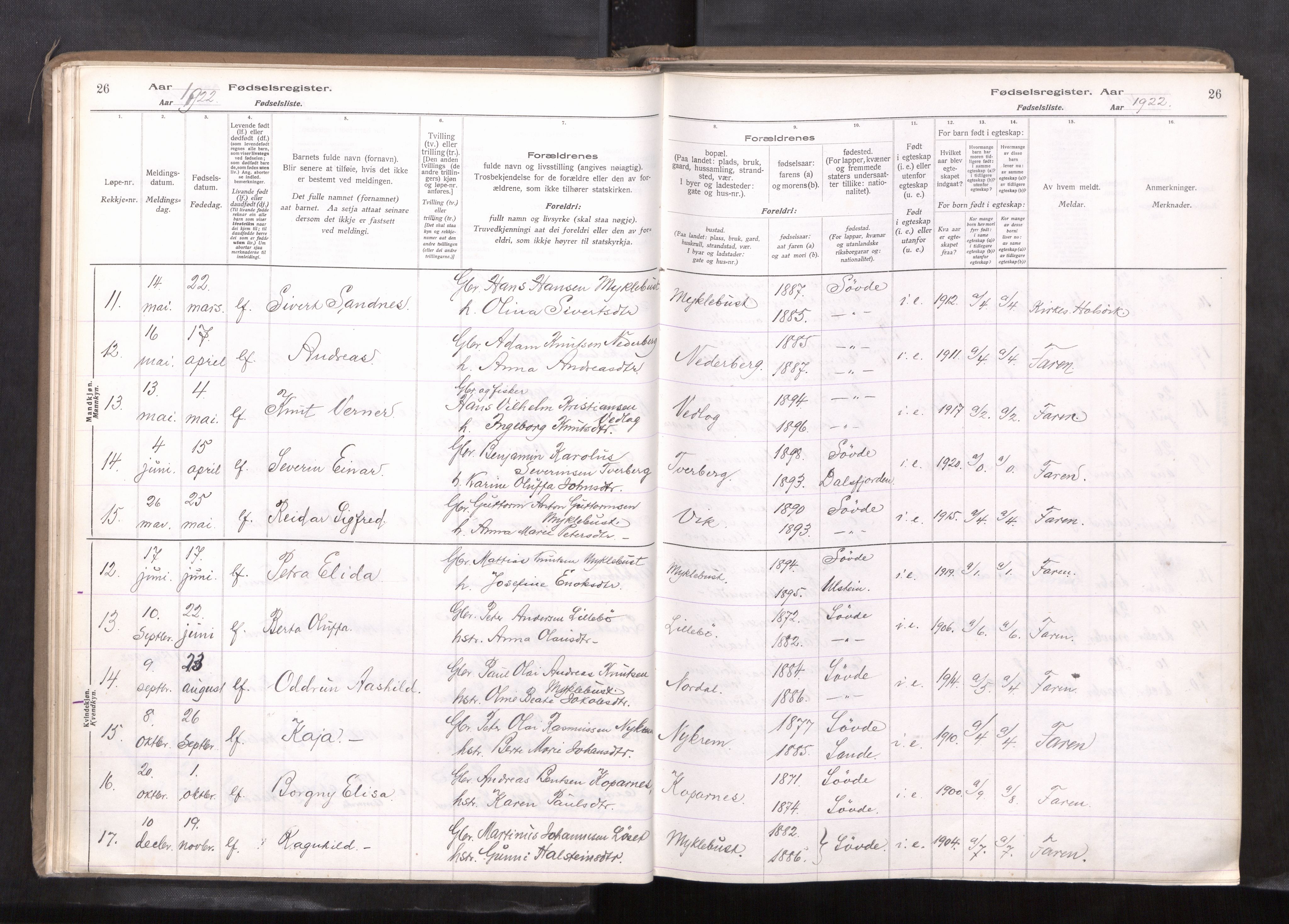 Ministerialprotokoller, klokkerbøker og fødselsregistre - Møre og Romsdal, AV/SAT-A-1454/502/L0031: Fødselsregister nr. 502---, 1916-1968, s. 26