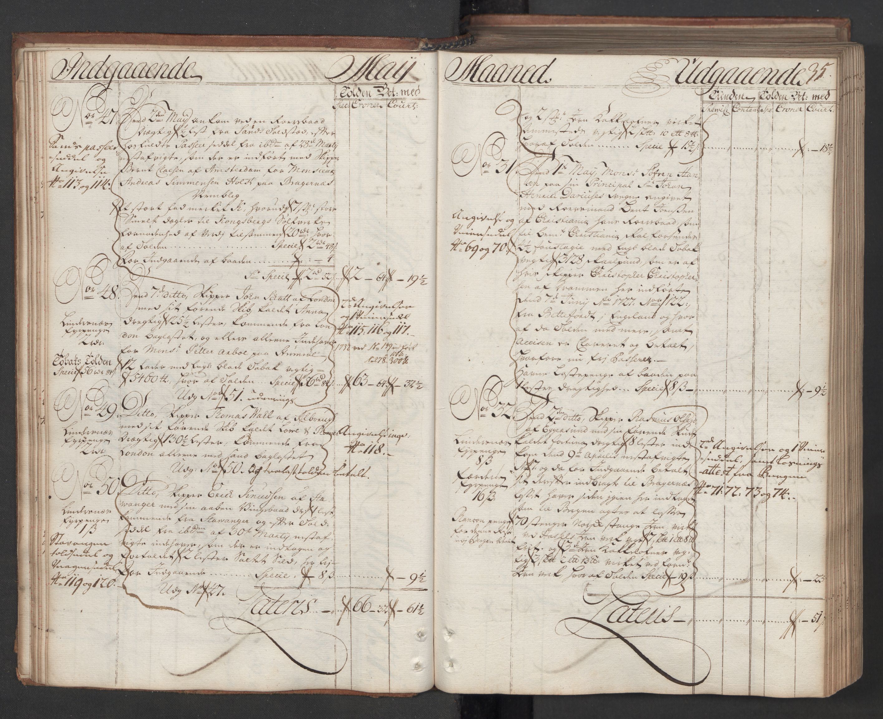 Generaltollkammeret, tollregnskaper, AV/RA-EA-5490/R08/L0009/0001: Tollregnskaper Drammen / Hovedtollbok, 1731, s. 34b-35a