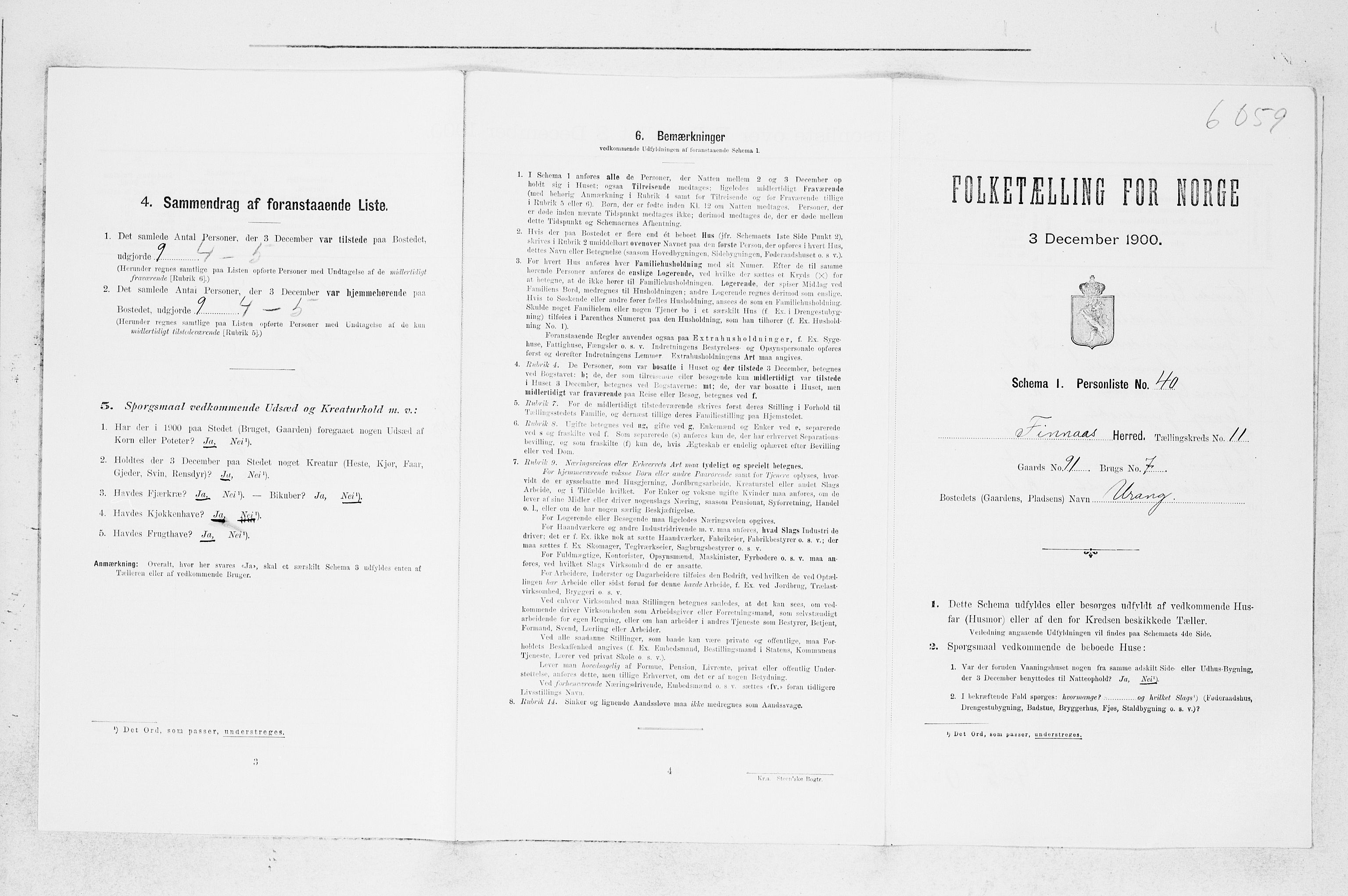 SAB, Folketelling 1900 for 1218 Finnås herred, 1900, s. 1261