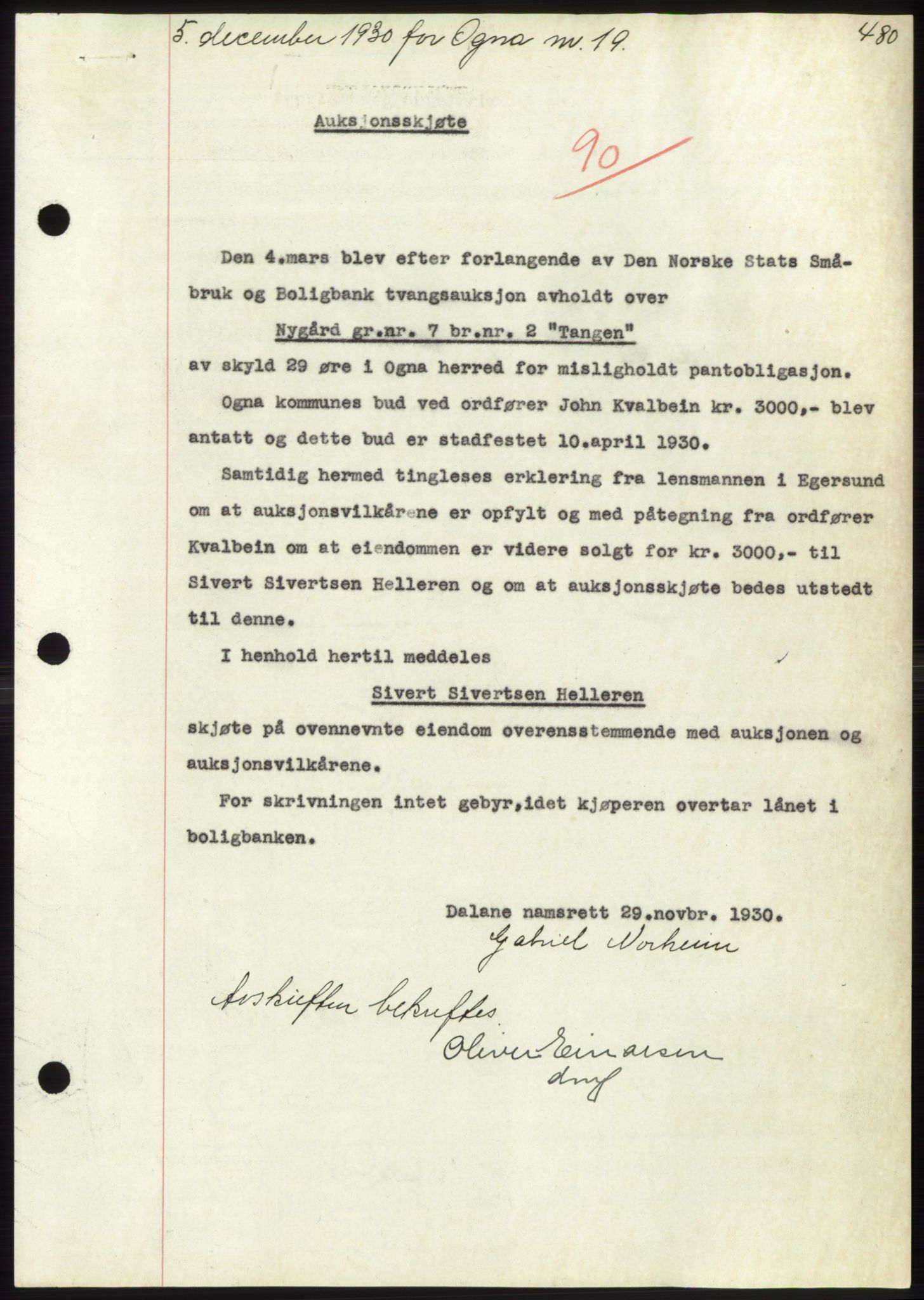 Dalane sorenskriveri, SAST/A-100309/02/G/Gb/L0058: Pantebok, 1926-1950, Tingl.dato: 05.12.1930