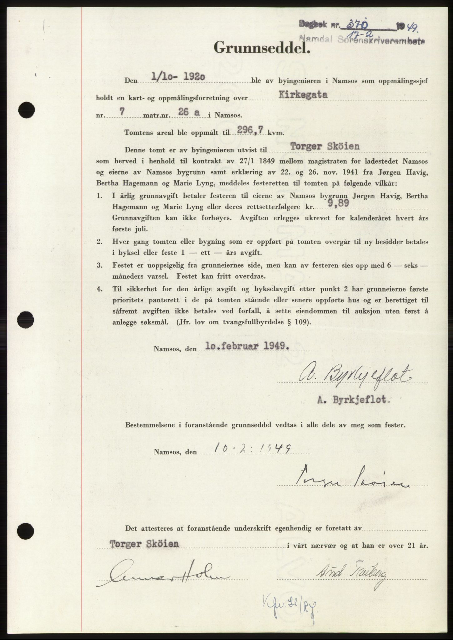 Namdal sorenskriveri, SAT/A-4133/1/2/2C: Pantebok nr. -, 1949-1949, Dagboknr: 370/1949