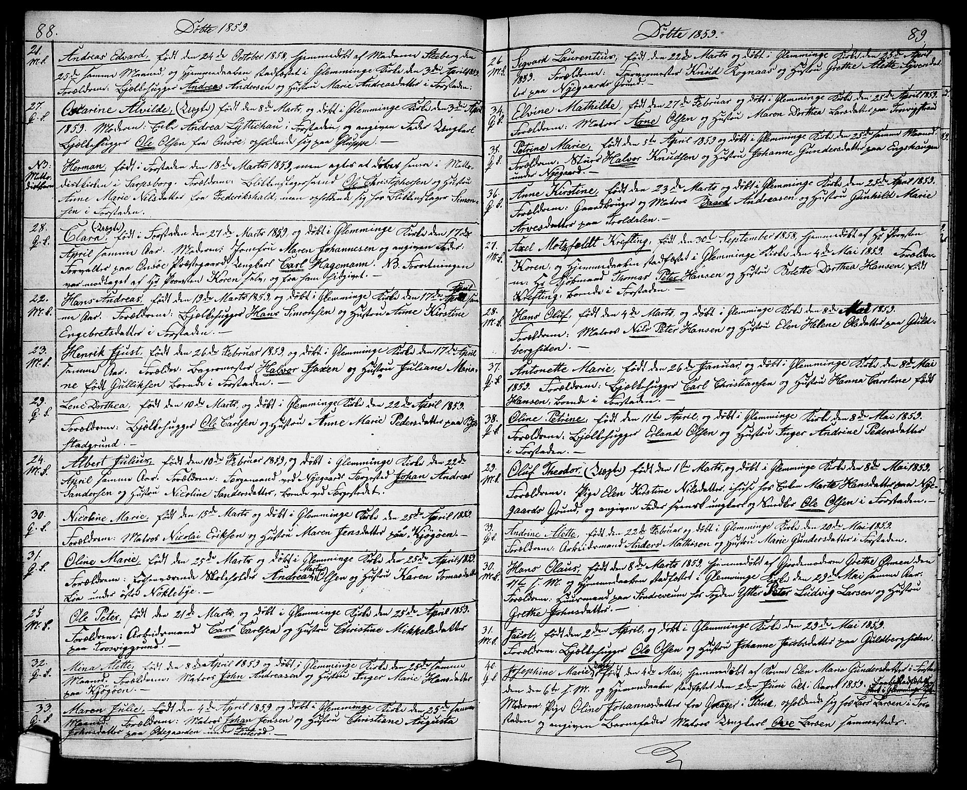 Glemmen prestekontor Kirkebøker, AV/SAO-A-10908/G/Ga/L0003: Klokkerbok nr. 3, 1852-1866, s. 88-89