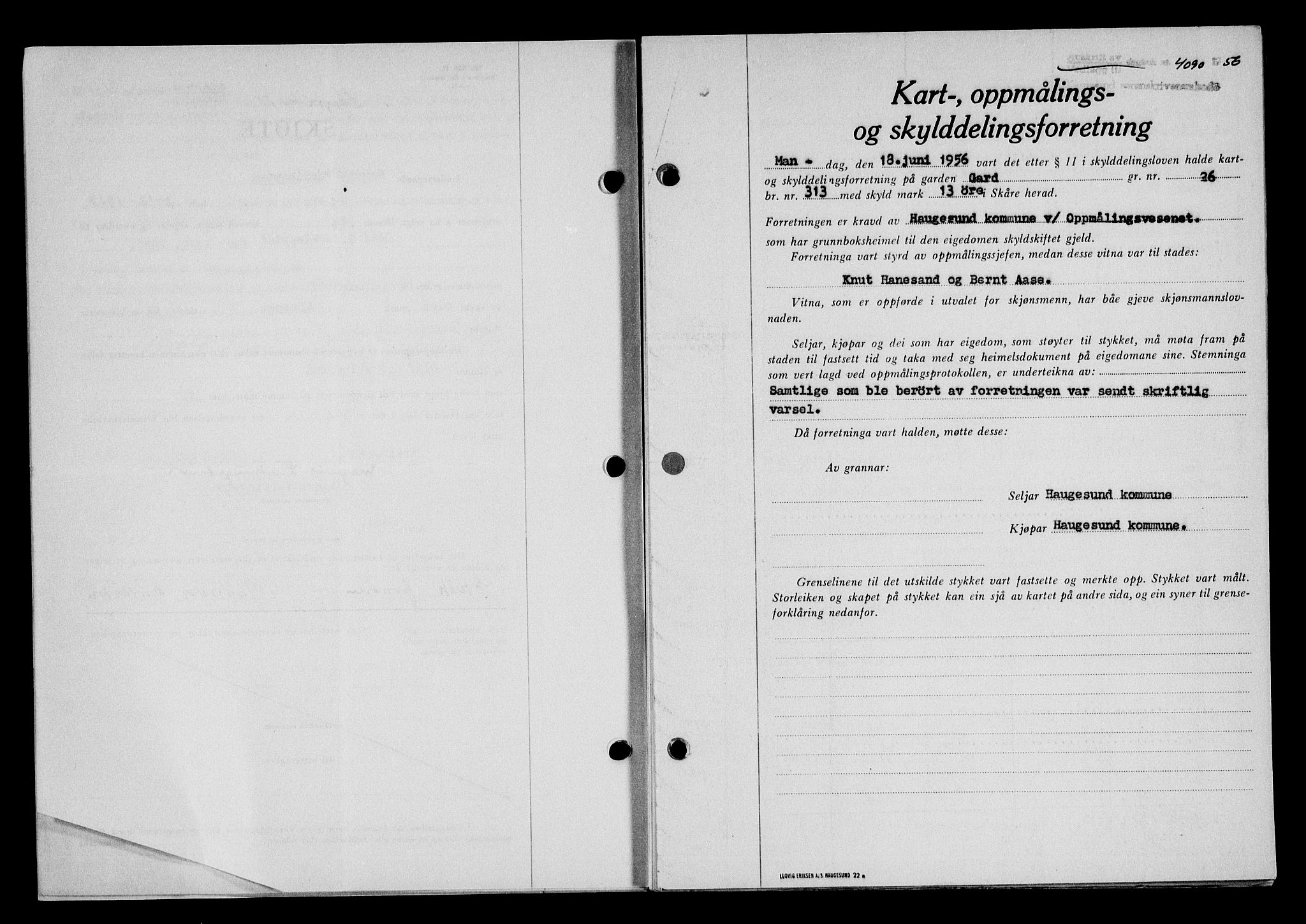 Karmsund sorenskriveri, SAST/A-100311/01/II/IIB/L0122: Pantebok nr. 102A, 1956-1956, Dagboknr: 4090/1956