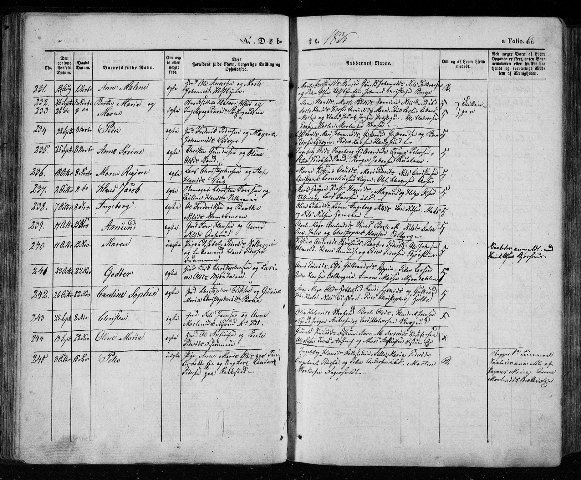 Eiker kirkebøker, AV/SAKO-A-4/F/Fa/L0013a: Ministerialbok nr. I 13A, 1832-1845, s. 66