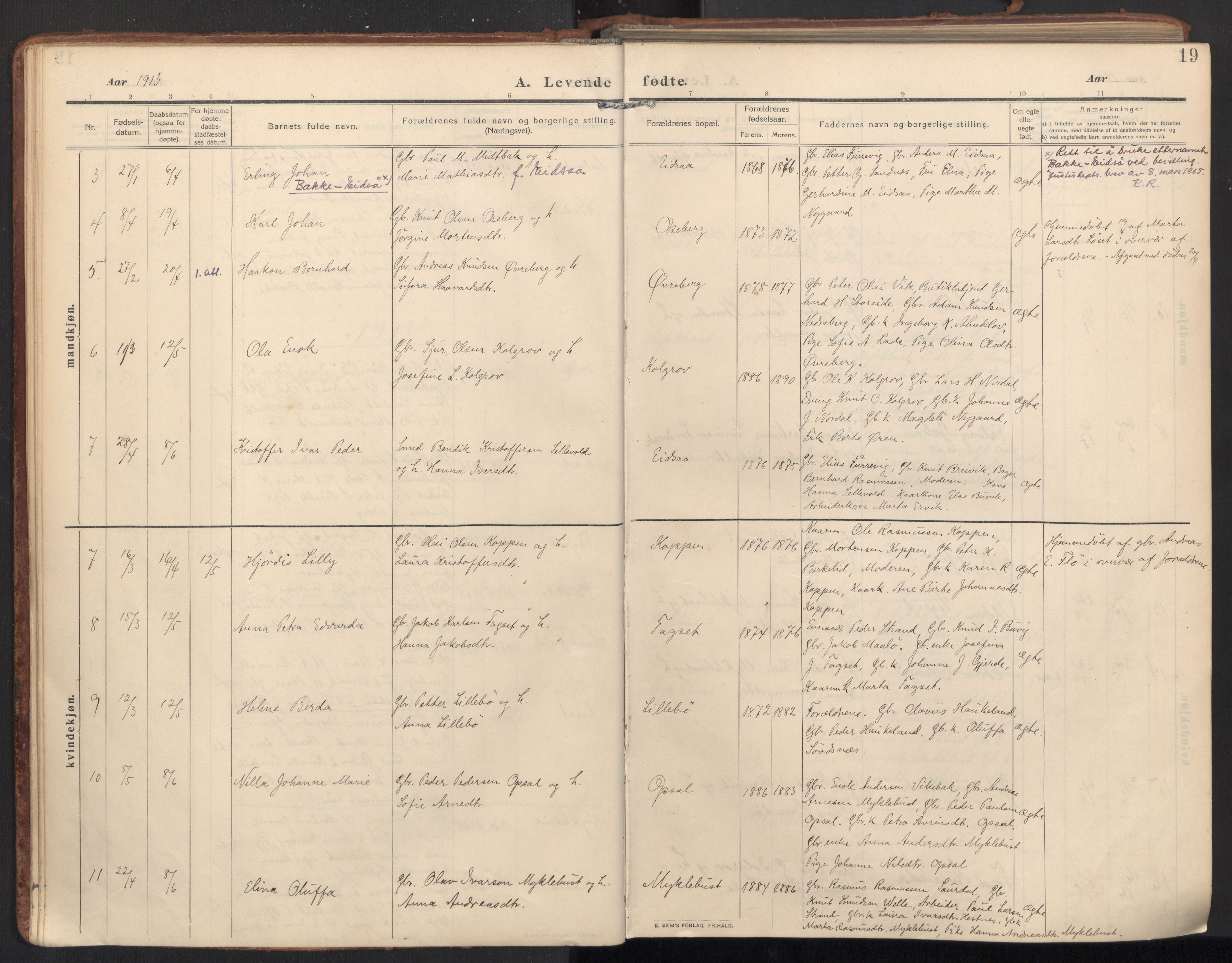 Ministerialprotokoller, klokkerbøker og fødselsregistre - Møre og Romsdal, AV/SAT-A-1454/502/L0026: Ministerialbok nr. 502A04, 1909-1933, s. 19