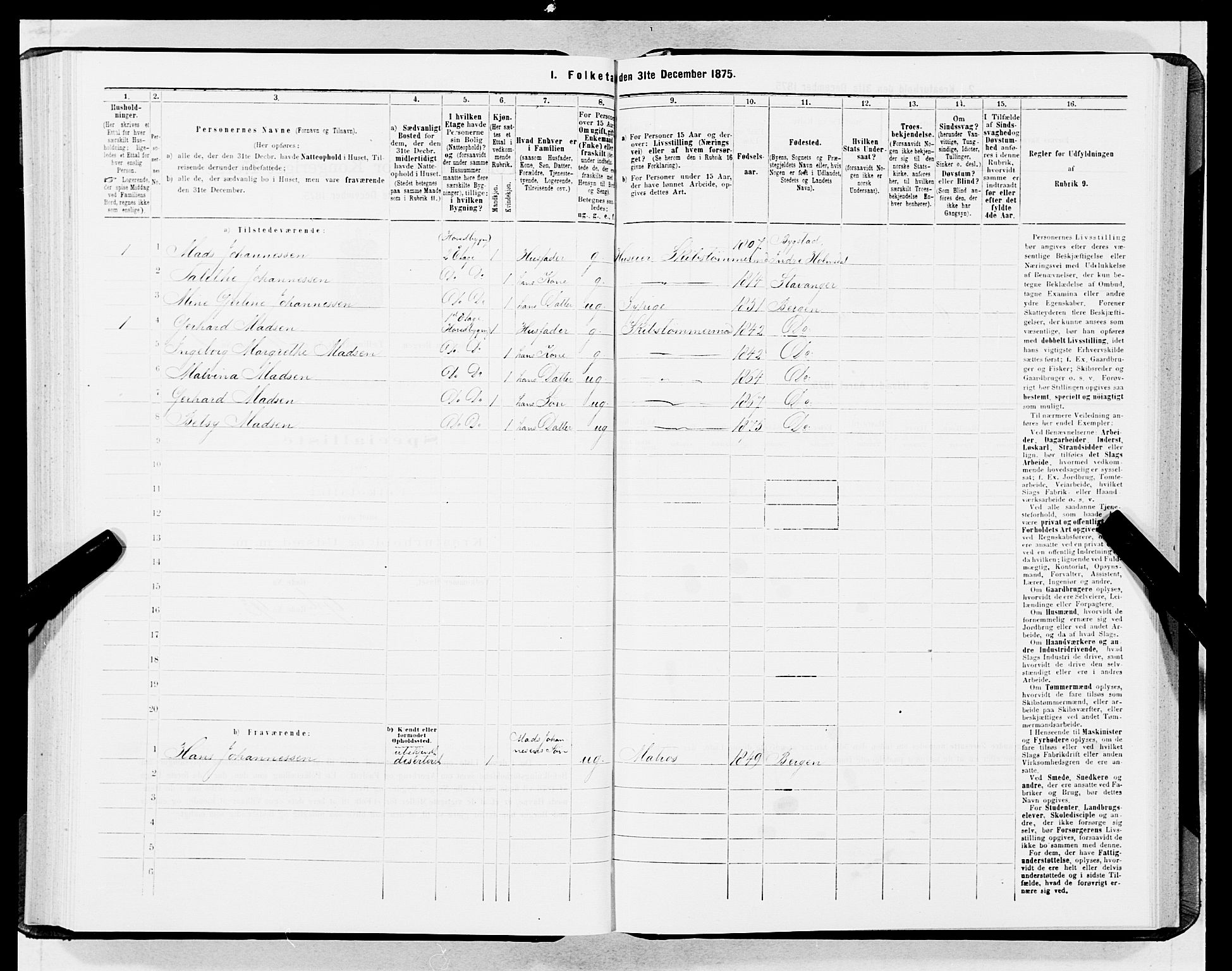 SAB, Folketelling 1875 for 1301 Bergen kjøpstad, 1875, s. 1725