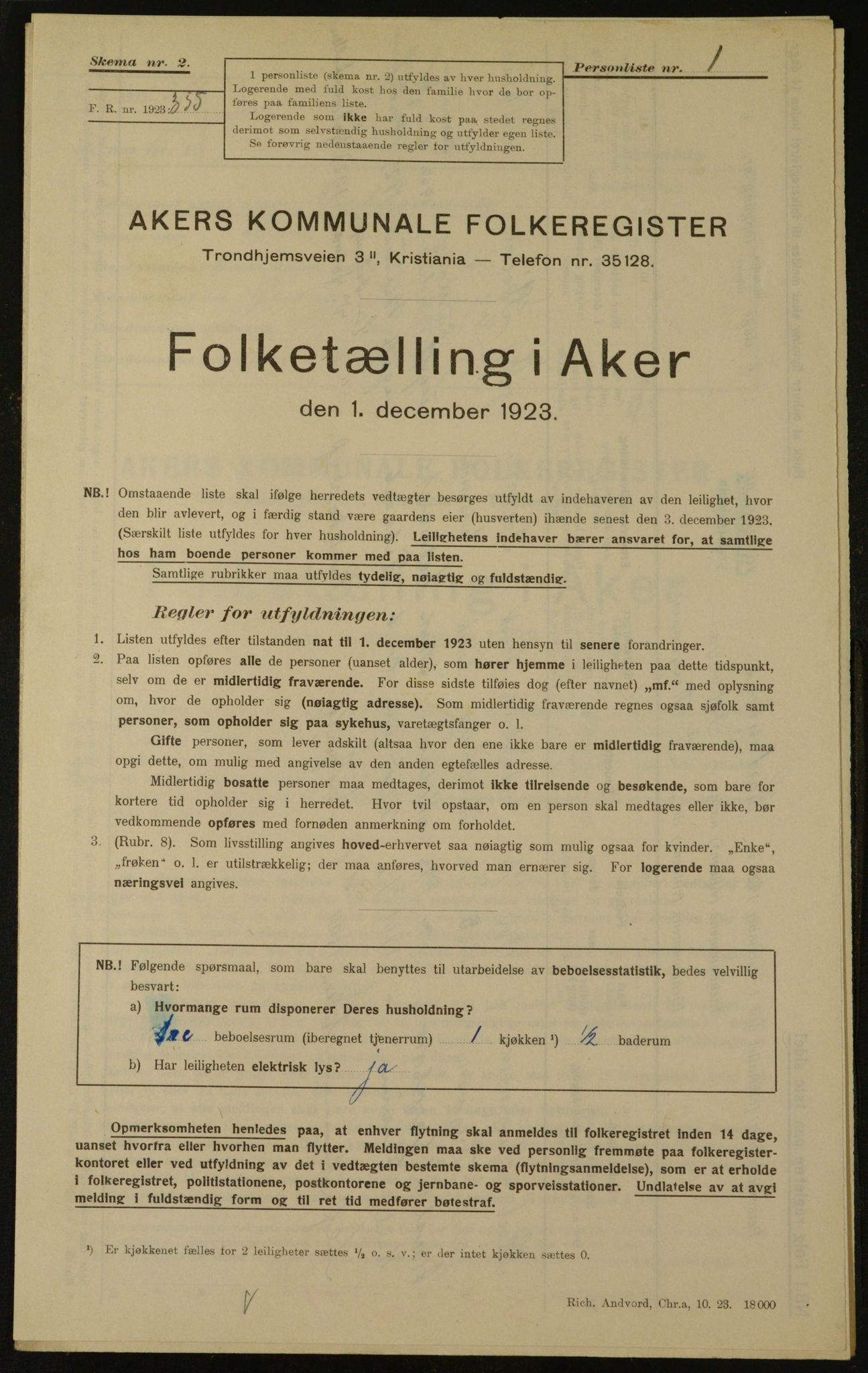 , Kommunal folketelling 1.12.1923 for Aker, 1923, s. 2257