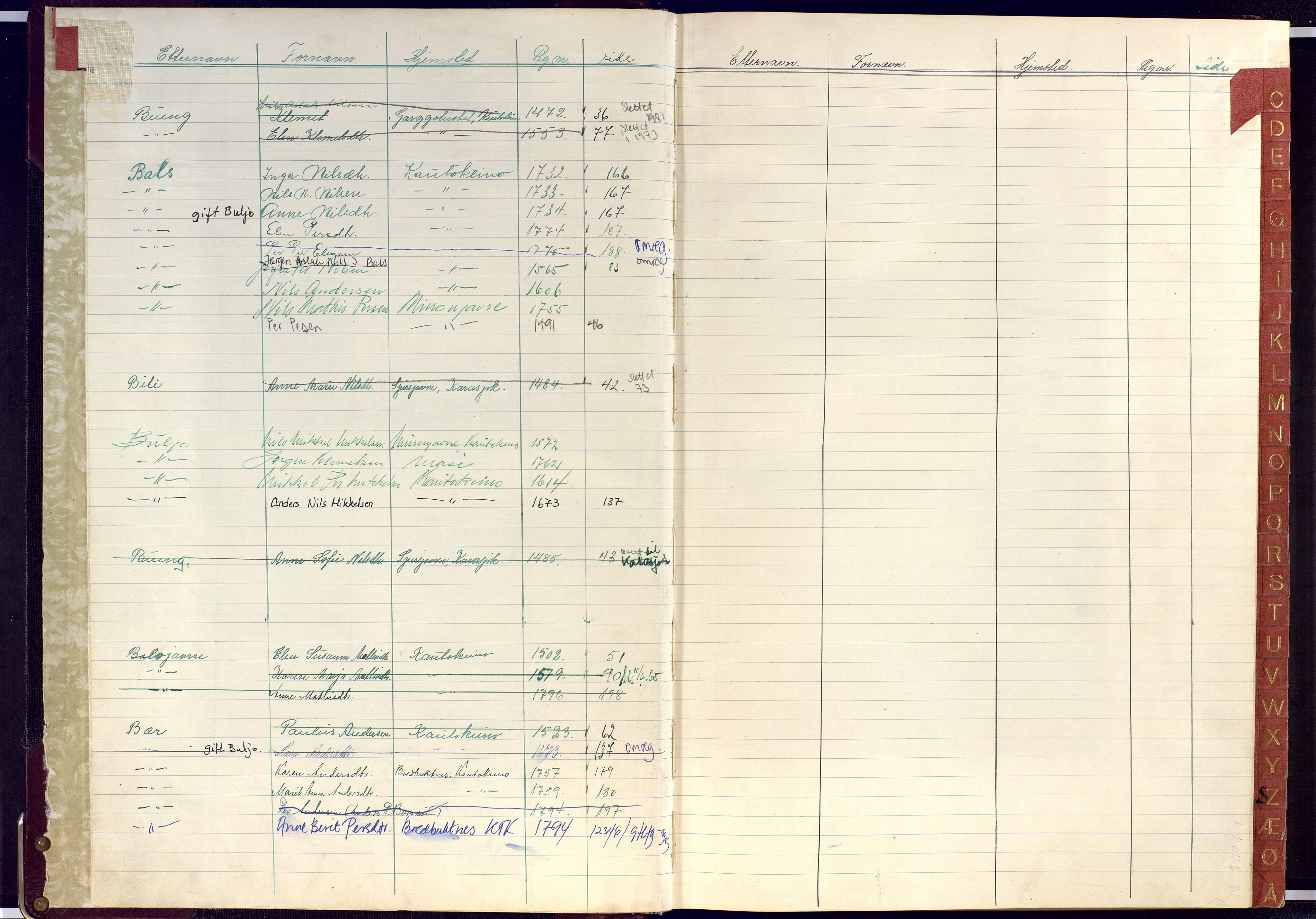 Reindriftsforvaltningen Vest-Finnmark, AV/SATØ-S-1452/G/Ga/L0002: Reinmerkeprotokoll for Finnmark fylke - Kautokeino reinsogn nr. 1401-1800, 1938-2009