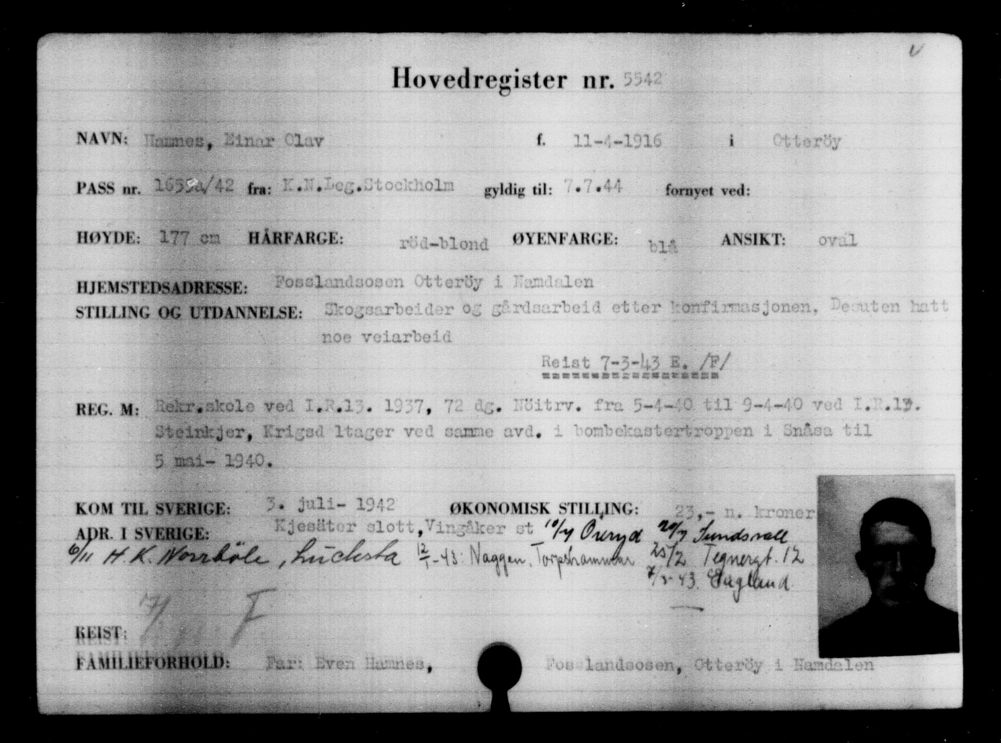 Utenriksstasjonene, Legasjonen i Stockholm, Flyktningkontoret, AV/RA-S-6753/V/Va/L0004: Kjesäterkartoteket, flyktninger med registreringsnr. 3496-6610, 1940-1945, s. 2367
