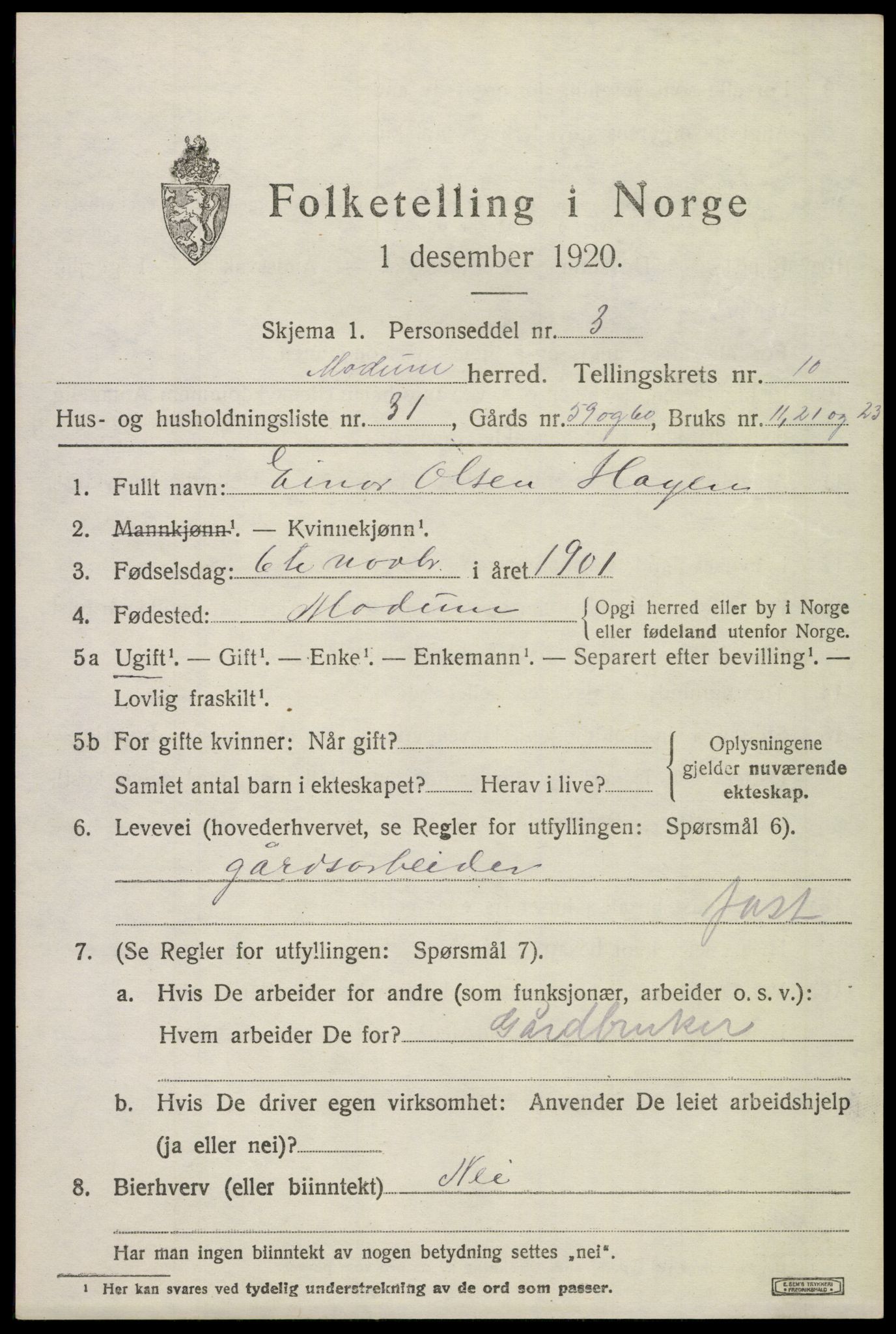 SAKO, Folketelling 1920 for 0623 Modum herred, 1920, s. 13271