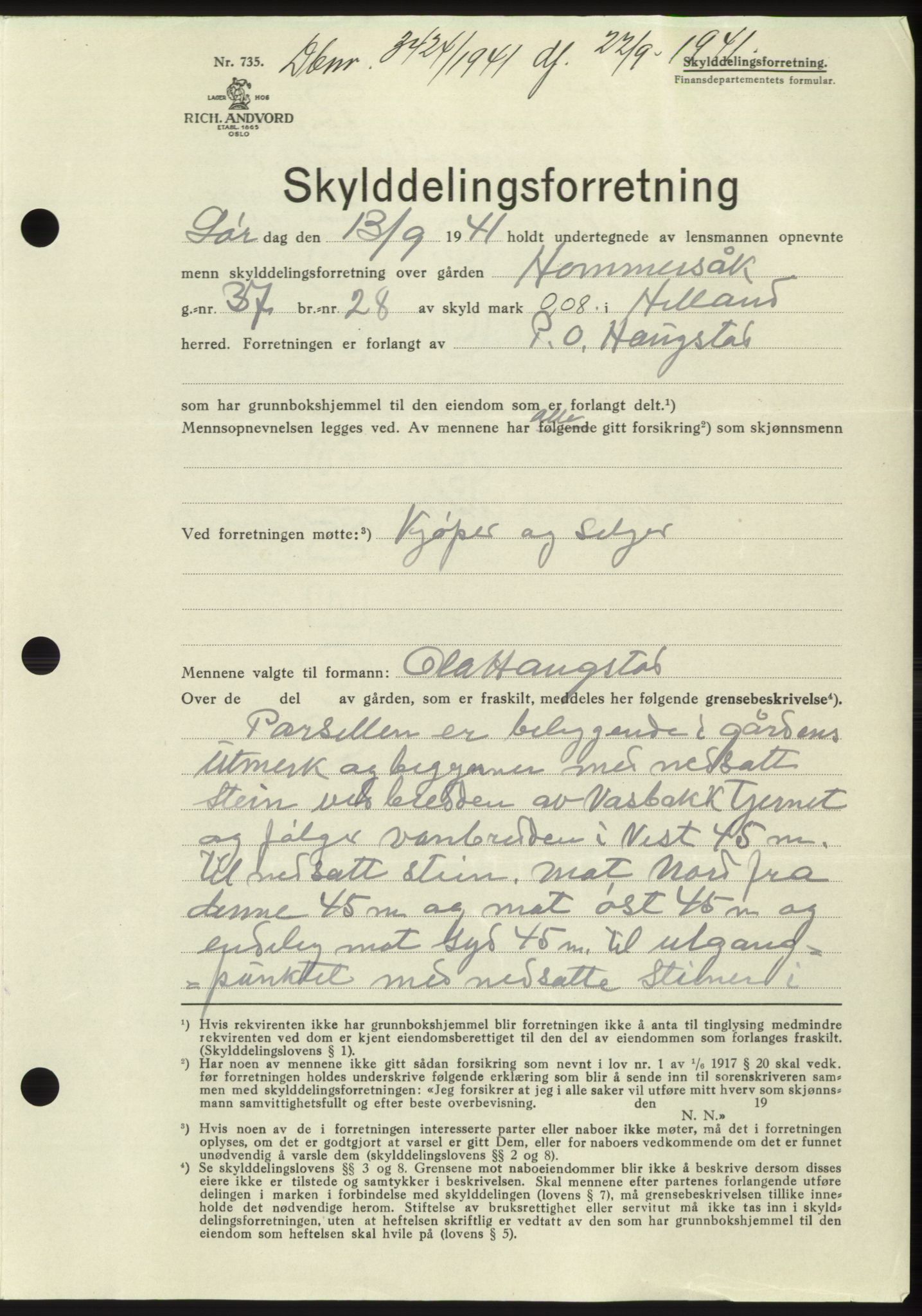 Jæren sorenskriveri, SAST/A-100310/03/G/Gba/L0081: Pantebok, 1941-1941, Dagboknr: 3424/1941