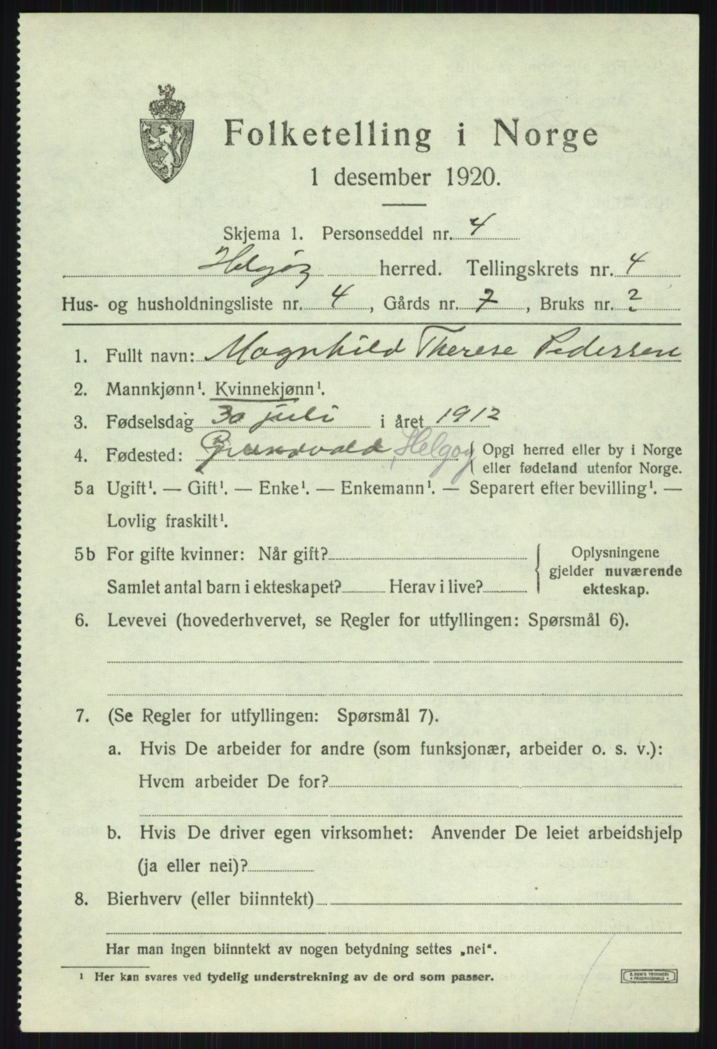 SATØ, Folketelling 1920 for 1935 Helgøy herred, 1920, s. 1698