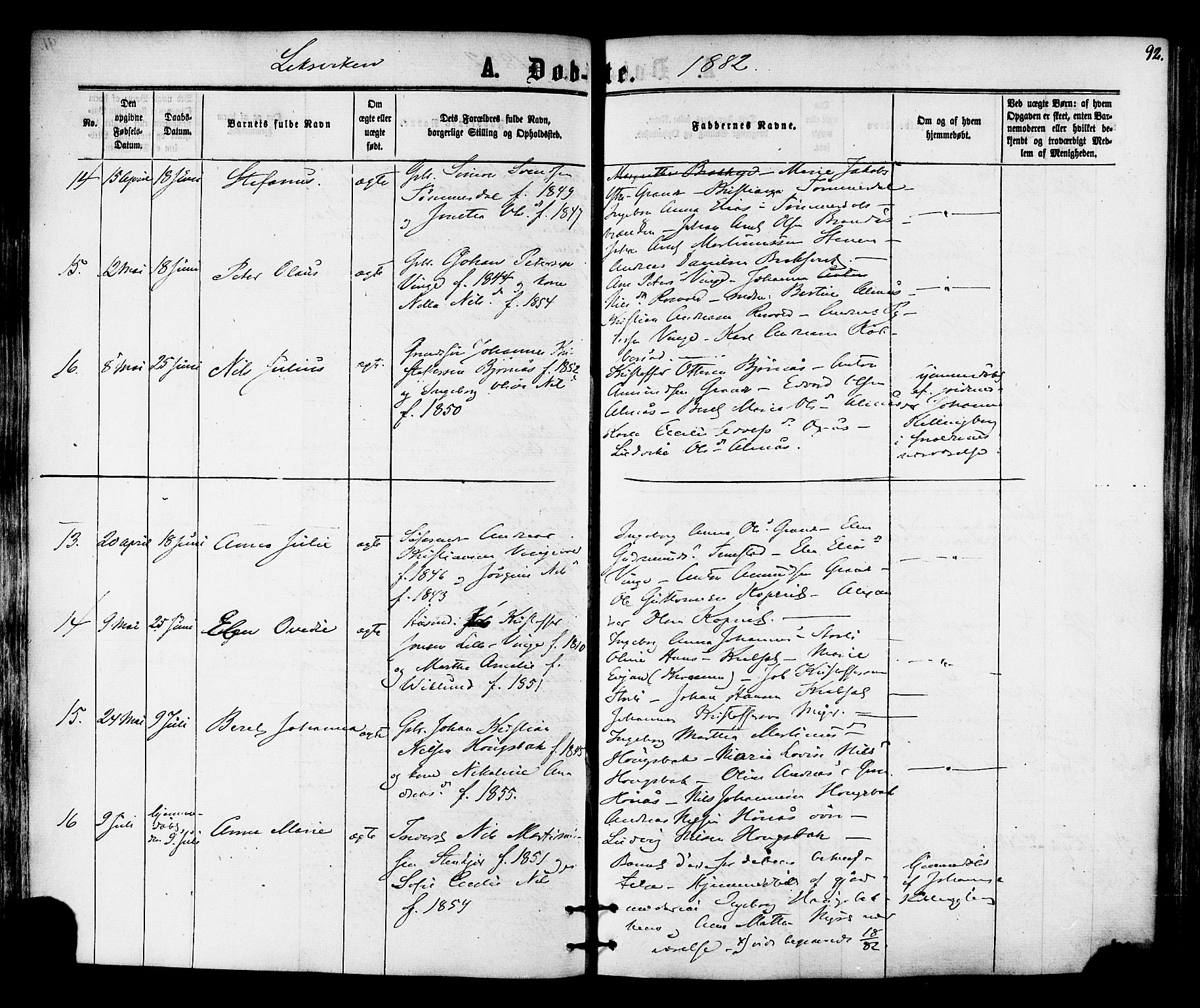 Ministerialprotokoller, klokkerbøker og fødselsregistre - Nord-Trøndelag, AV/SAT-A-1458/701/L0009: Ministerialbok nr. 701A09 /1, 1864-1882, s. 92