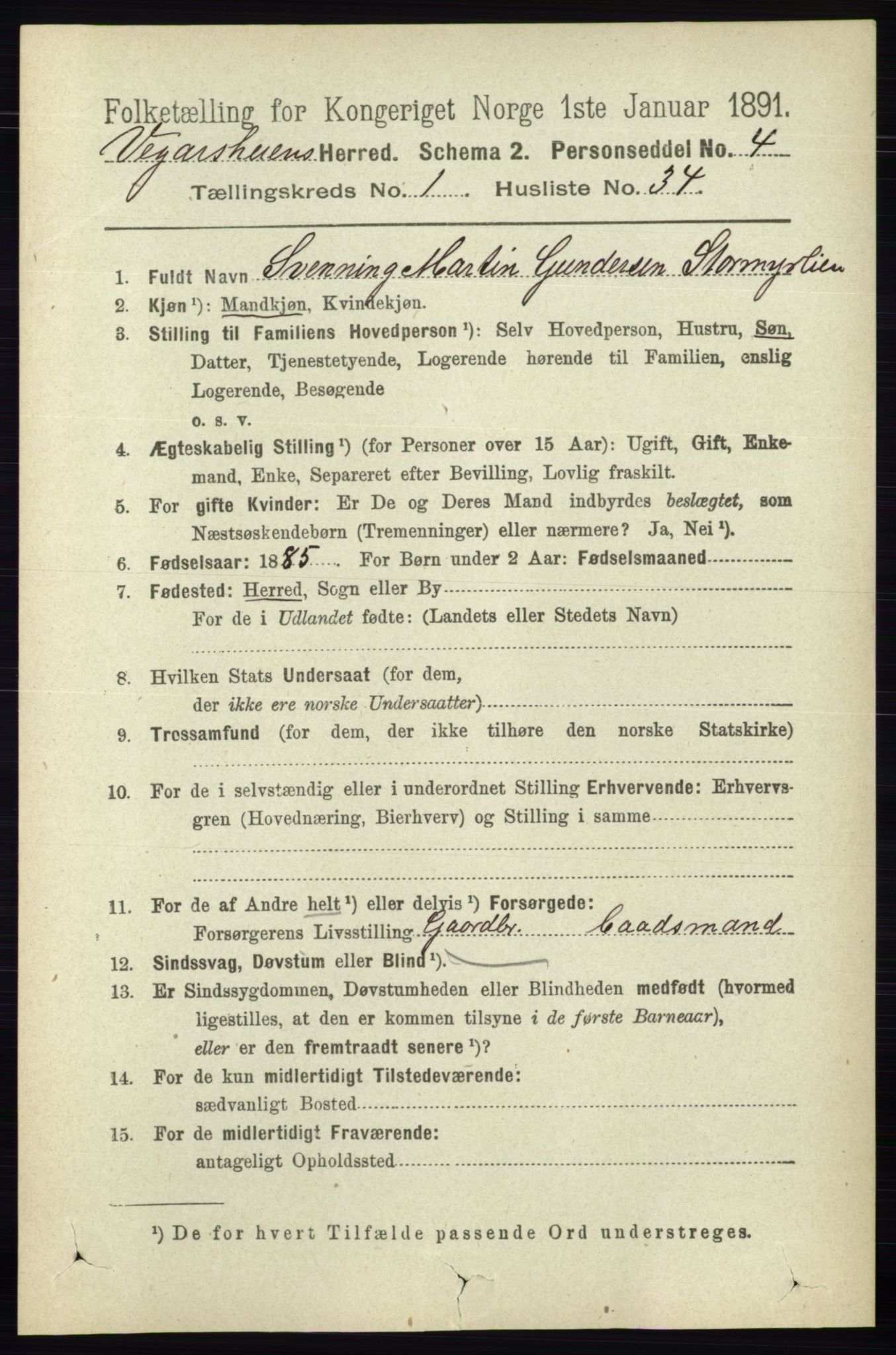 RA, Folketelling 1891 for 0912 Vegårshei herred, 1891, s. 314