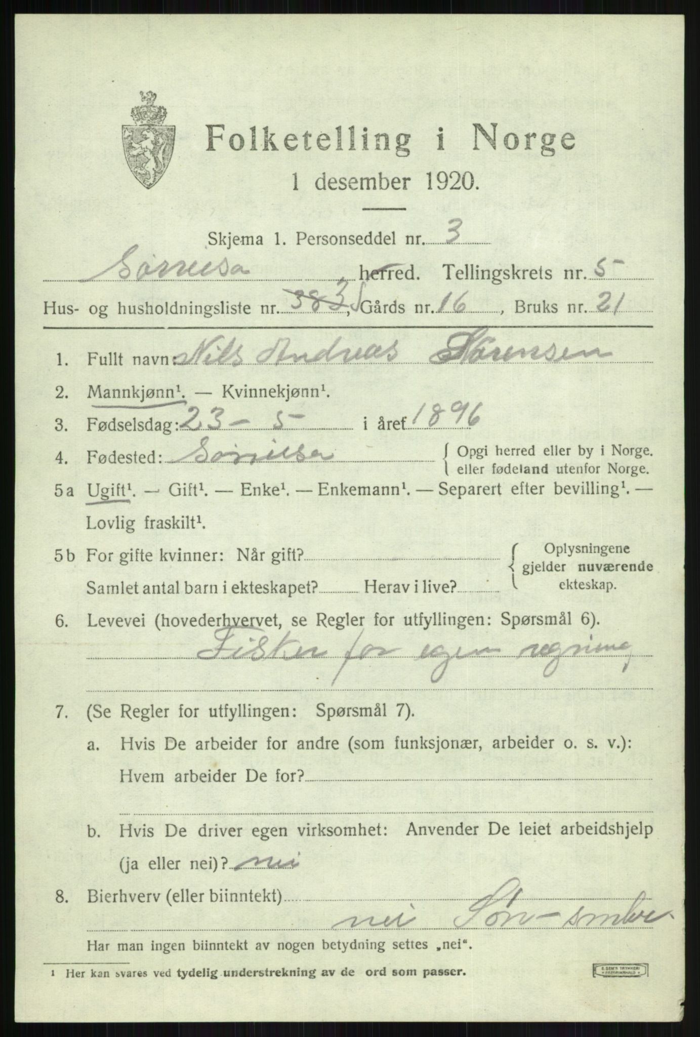 SATØ, Folketelling 1920 for 1925 Sørreisa herred, 1920, s. 2800
