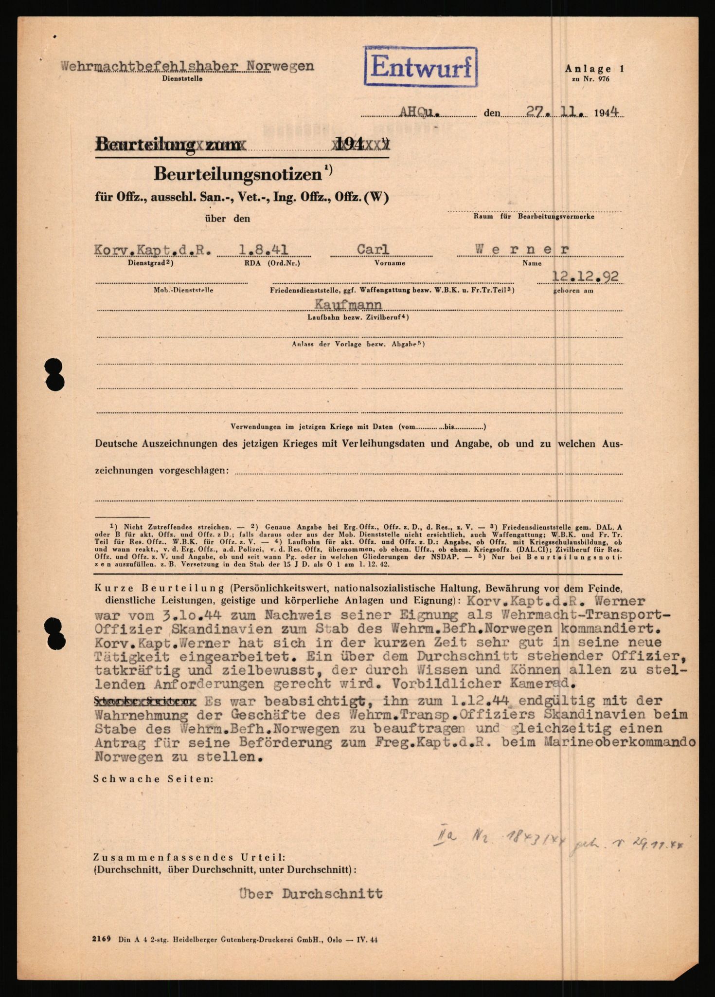Forsvarets Overkommando. 2 kontor. Arkiv 11.4. Spredte tyske arkivsaker, AV/RA-RAFA-7031/D/Dar/Dara/L0019: Personalbøker og diverse, 1940-1945, s. 618