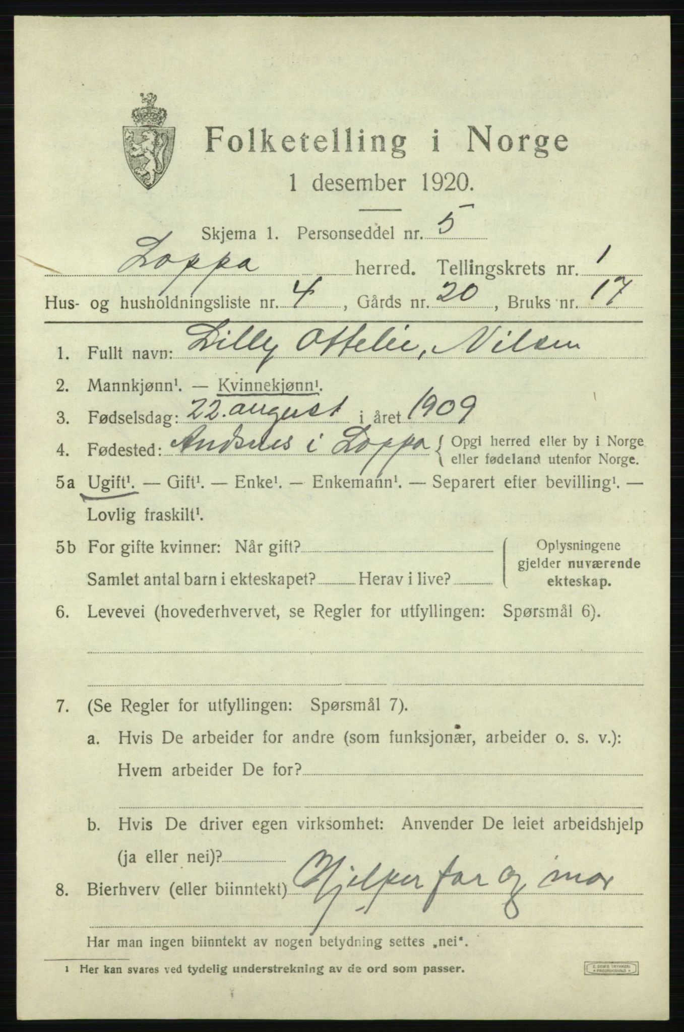 SATØ, Folketelling 1920 for 2014 Loppa herred, 1920, s. 674