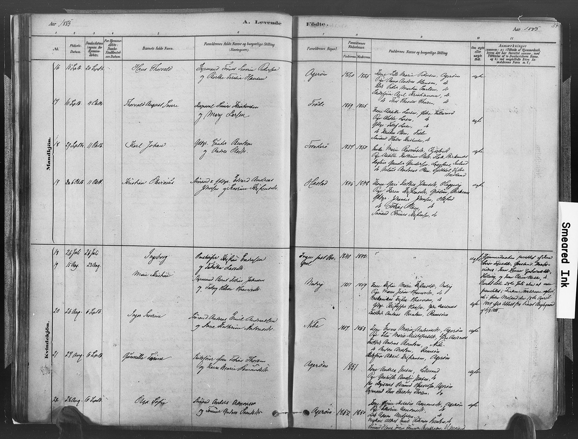 Høvåg sokneprestkontor, AV/SAK-1111-0025/F/Fa/L0005: Ministerialbok nr. A 5, 1878-1893, s. 54