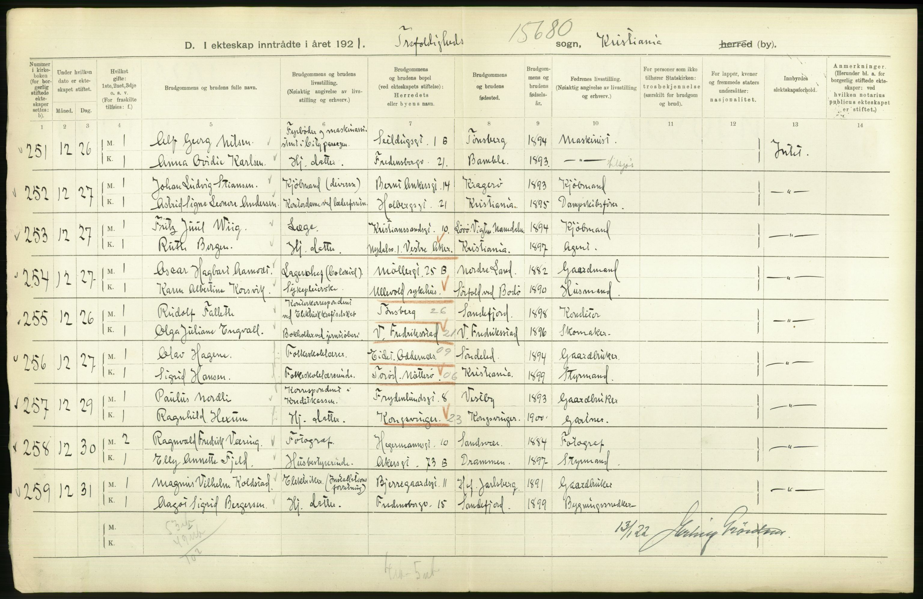 Statistisk sentralbyrå, Sosiodemografiske emner, Befolkning, AV/RA-S-2228/D/Df/Dfc/Dfca/L0011: Kristiania: Gifte, 1921, s. 62