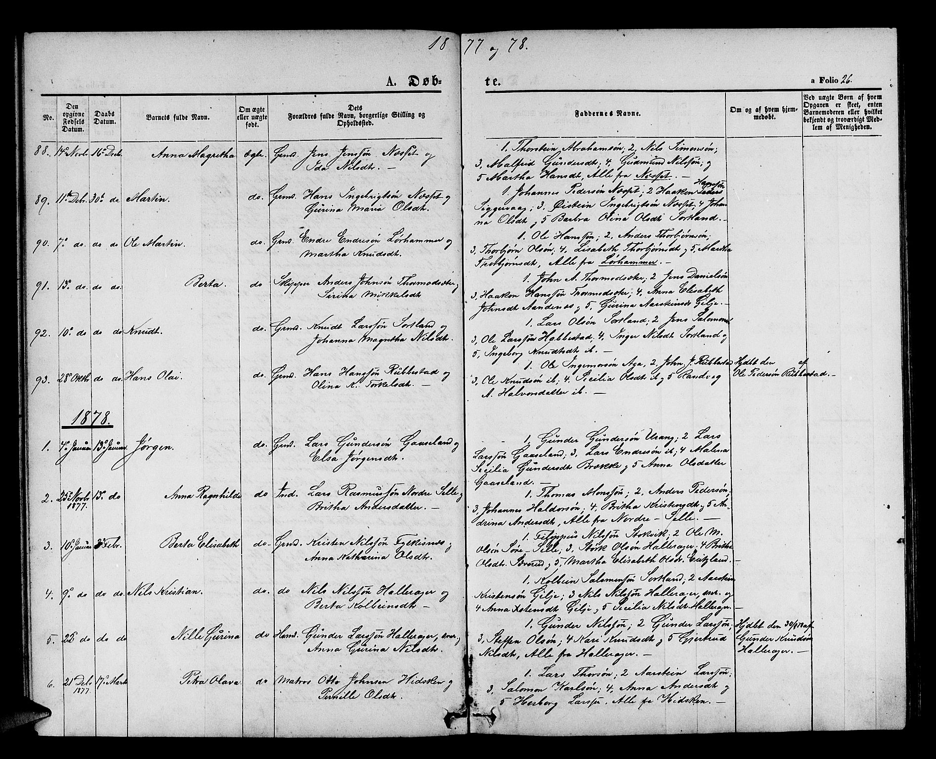 Finnås sokneprestembete, AV/SAB-A-99925/H/Ha/Hab/Habb/L0002: Klokkerbok nr. B 2, 1871-1881, s. 26