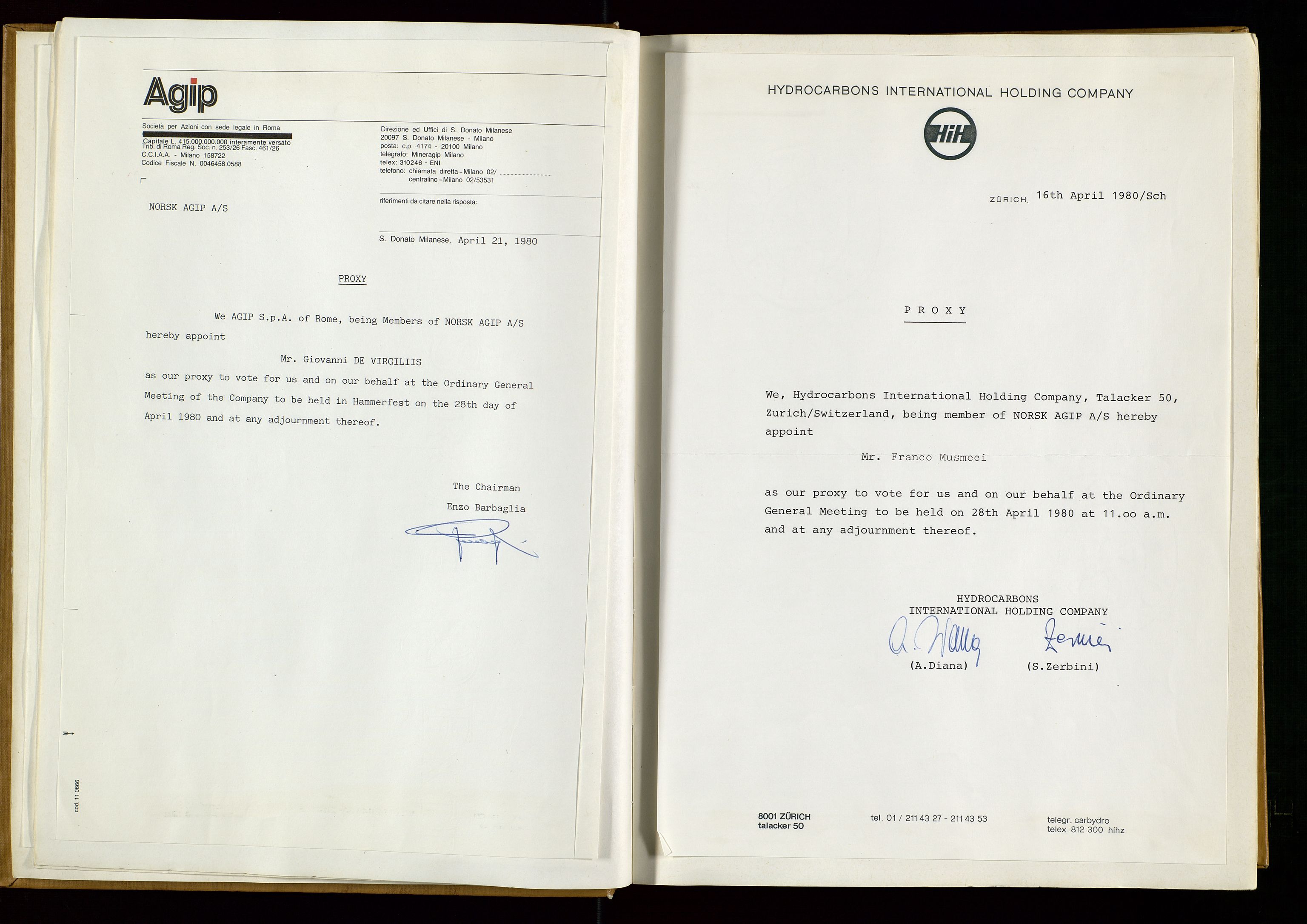 Pa 1583 - Norsk Agip AS, SAST/A-102138/A/Aa/L0001: General assembly and Board of Directors meeting minutes, 1965-1990