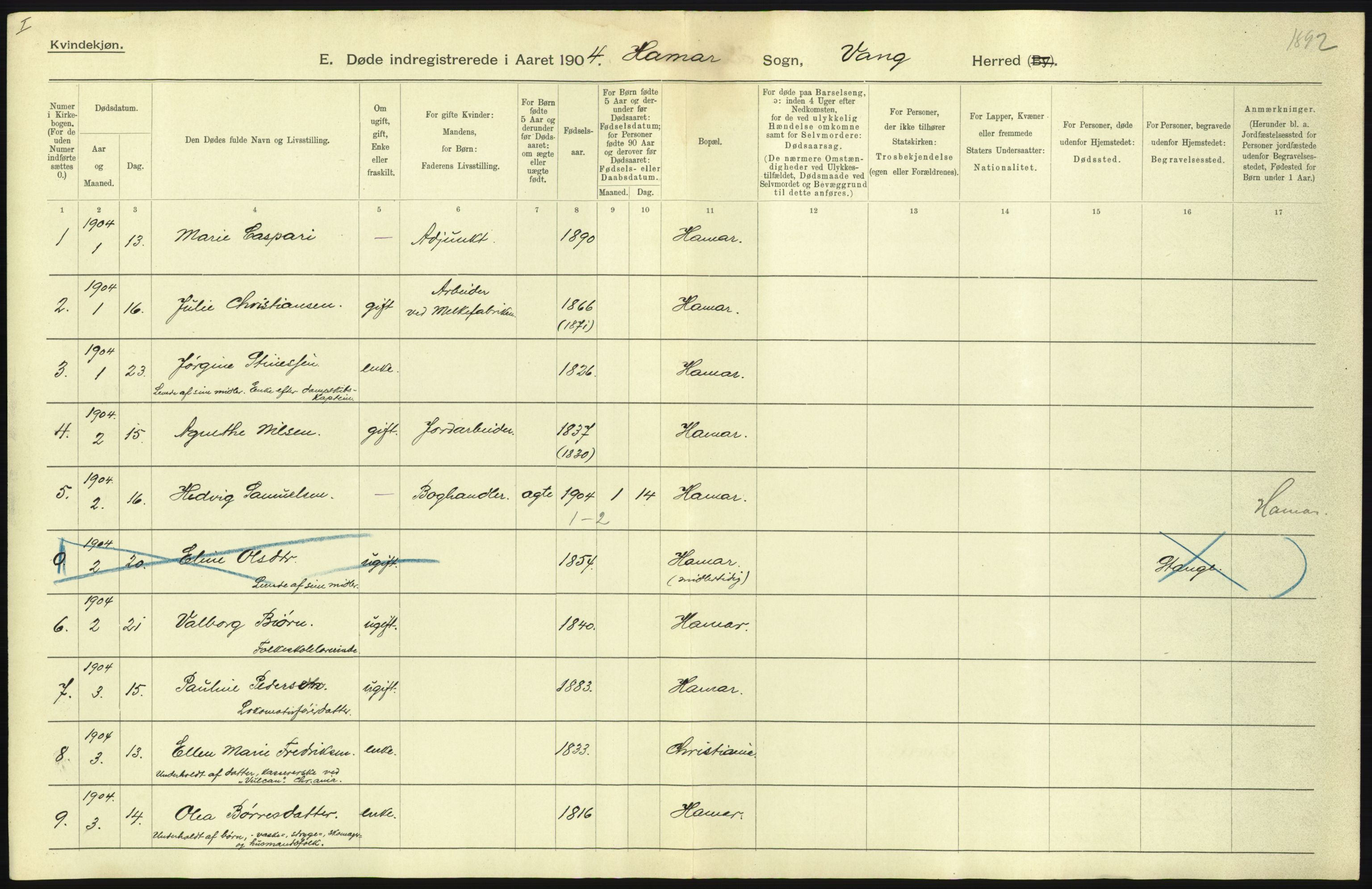 Statistisk sentralbyrå, Sosiodemografiske emner, Befolkning, AV/RA-S-2228/D/Df/Dfa/Dfab/L0005: Hedemarkens amt: Fødte, gifte, døde, 1904, s. 45