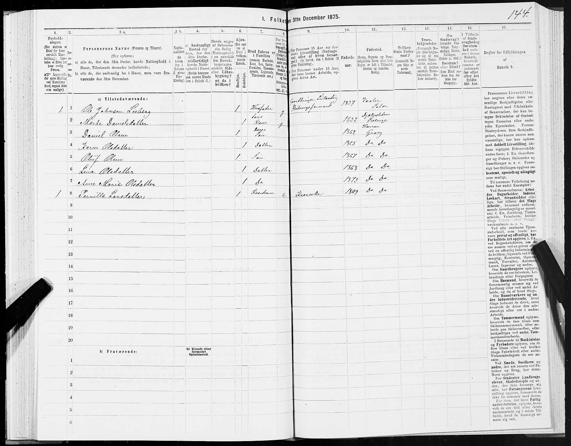 SAT, Folketelling 1875 for 1742P Grong prestegjeld, 1875, s. 3144