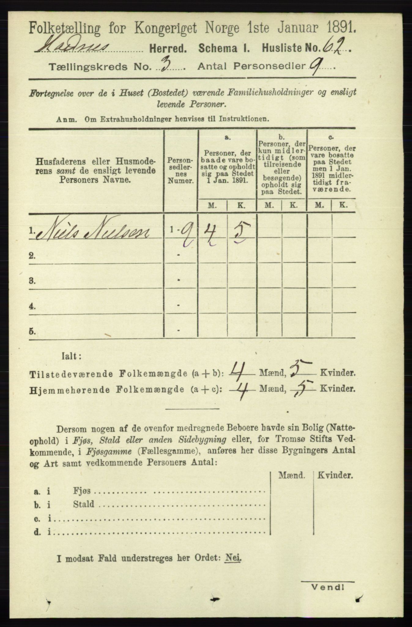 RA, Folketelling 1891 for 0936 Hornnes herred, 1891, s. 538