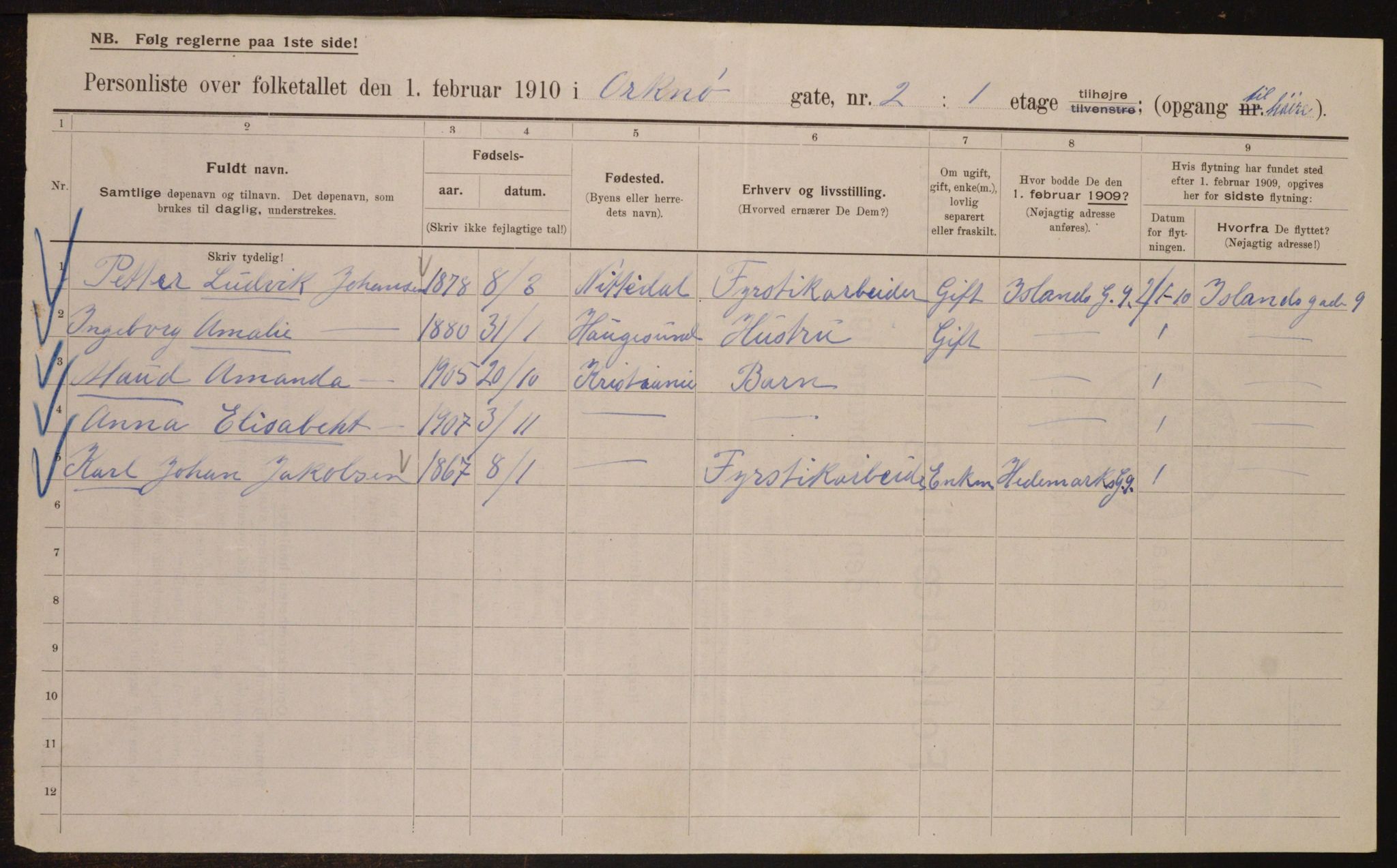 OBA, Kommunal folketelling 1.2.1910 for Kristiania, 1910, s. 73111