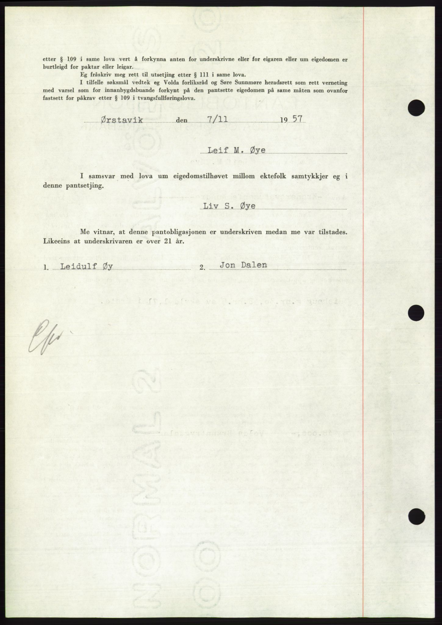 Søre Sunnmøre sorenskriveri, AV/SAT-A-4122/1/2/2C/L0130: Pantebok nr. 18B, 1957-1958, Dagboknr: 2742/1957