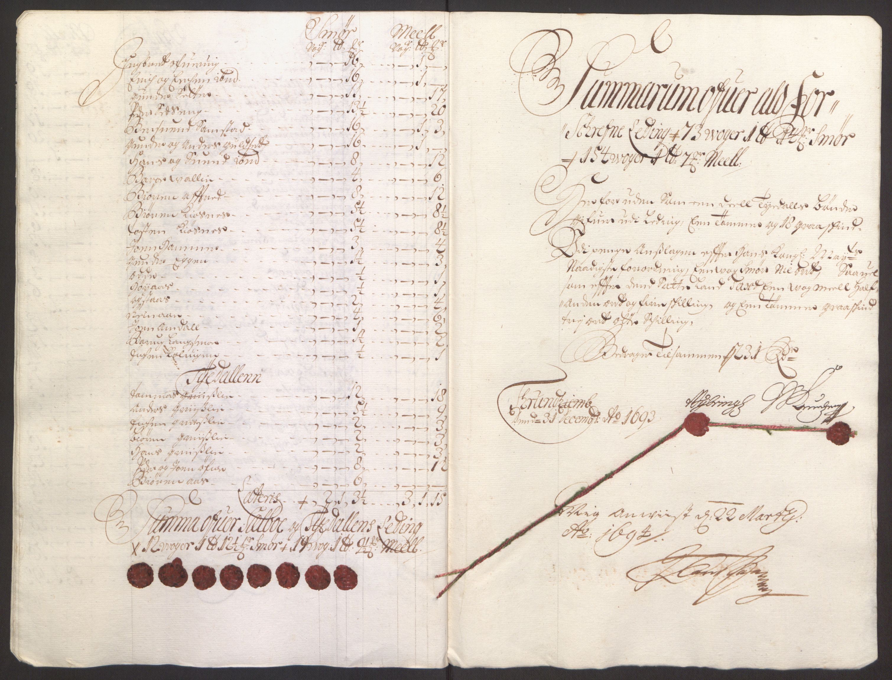 Rentekammeret inntil 1814, Reviderte regnskaper, Fogderegnskap, RA/EA-4092/R61/L4104: Fogderegnskap Strinda og Selbu, 1693-1694, s. 121