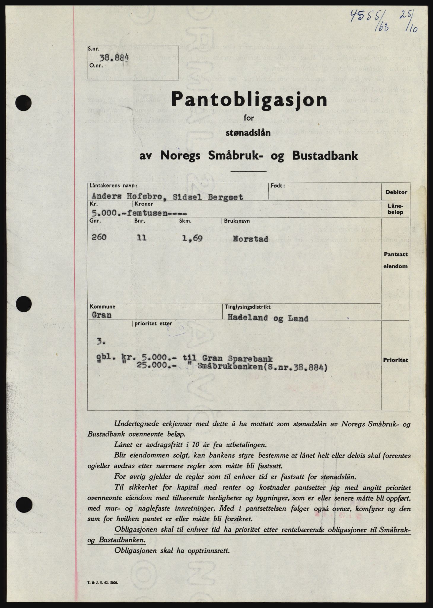 Hadeland og Land tingrett, SAH/TING-010/H/Hb/Hbc/L0053: Pantebok nr. B53, 1963-1964, Dagboknr: 4555/1963