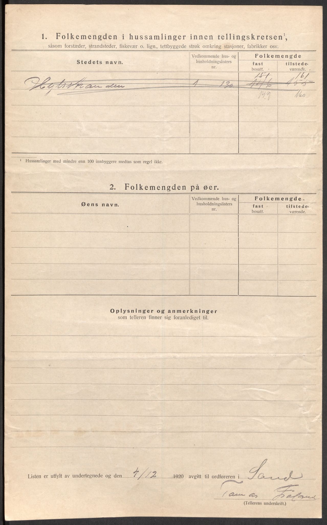 SAST, Folketelling 1920 for 1136 Sand herred, 1920, s. 17