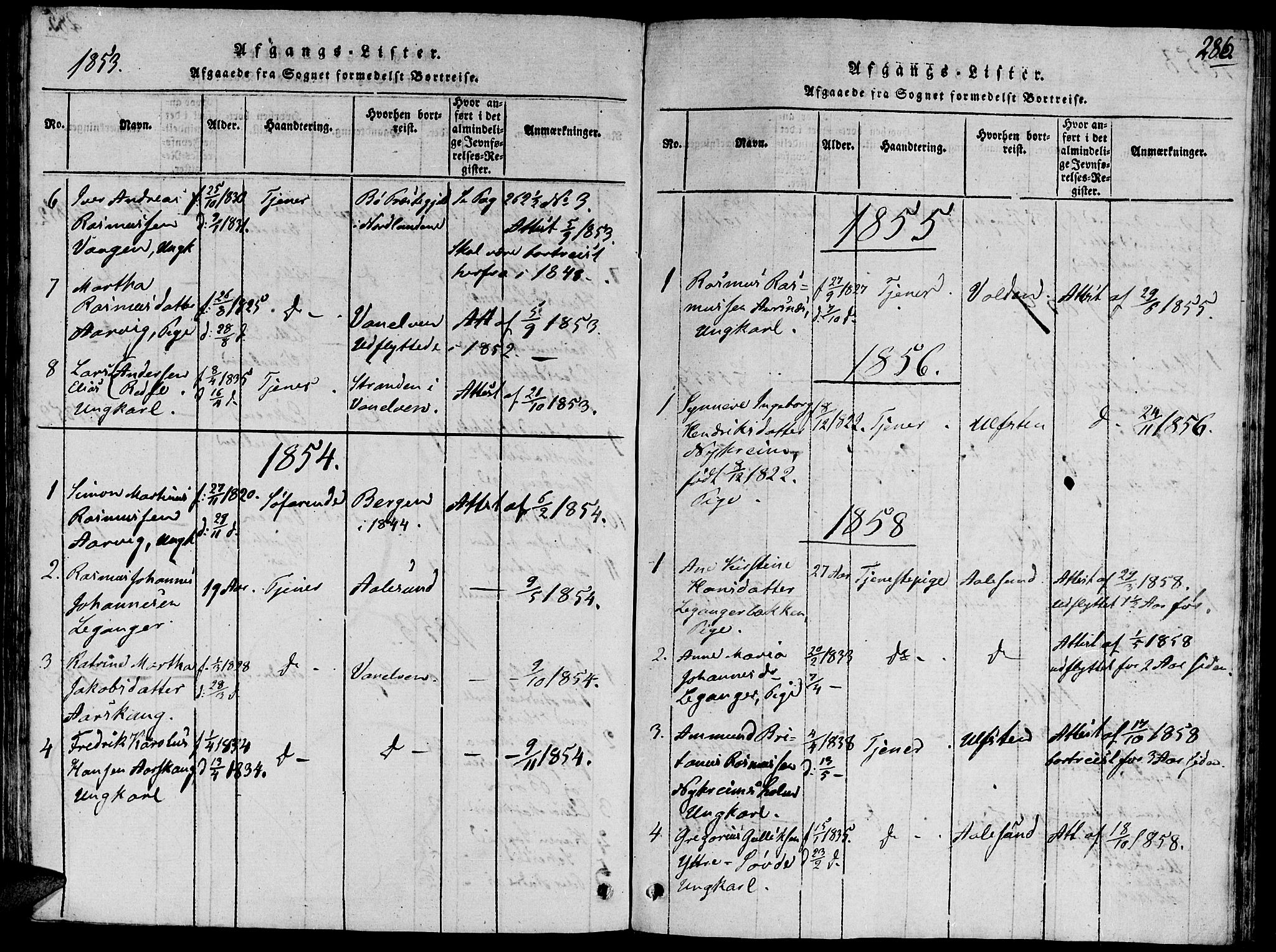 Ministerialprotokoller, klokkerbøker og fødselsregistre - Møre og Romsdal, AV/SAT-A-1454/504/L0054: Ministerialbok nr. 504A01, 1816-1861, s. 286