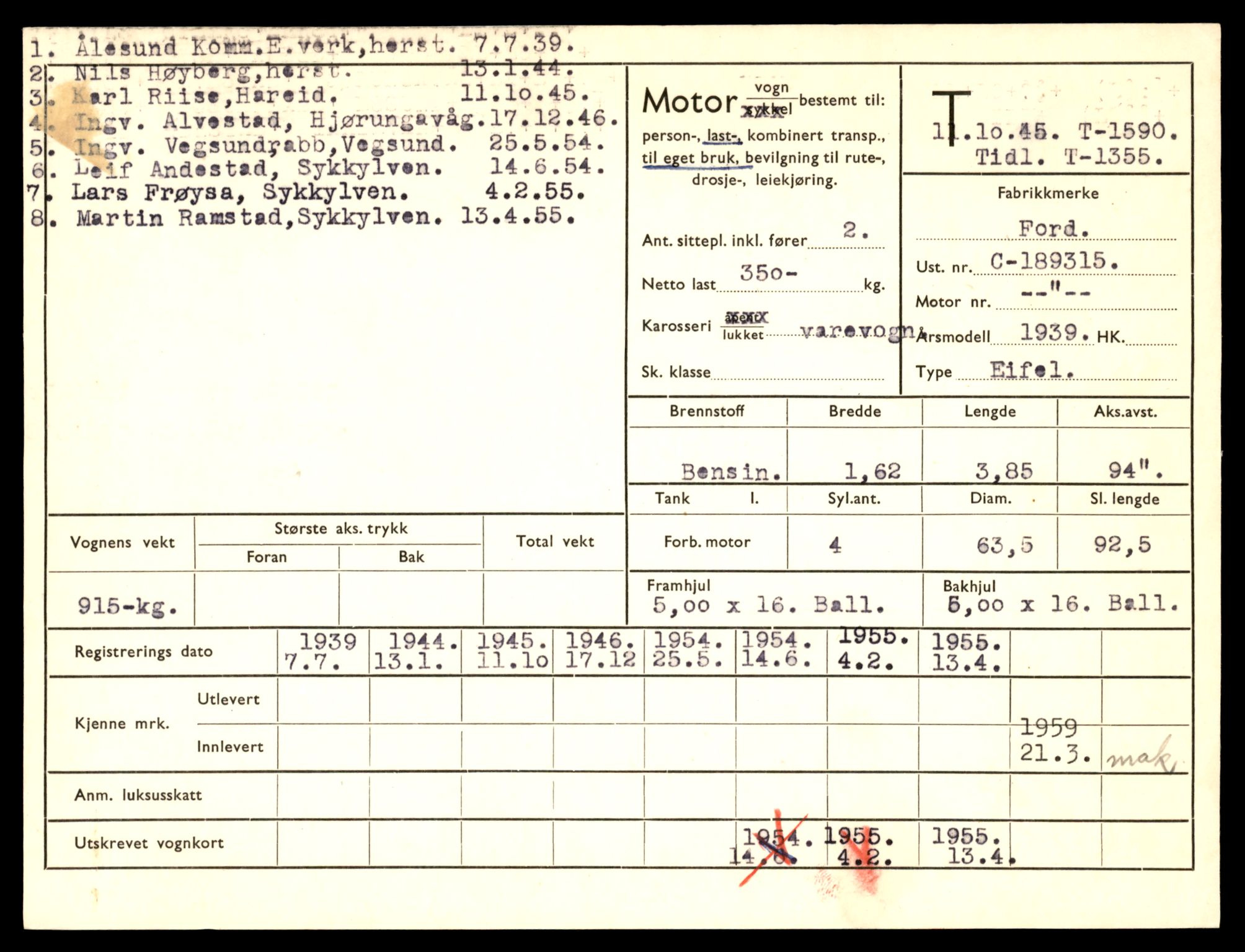 Møre og Romsdal vegkontor - Ålesund trafikkstasjon, SAT/A-4099/F/Fe/L0014: Registreringskort for kjøretøy T 1565 - T 1698, 1927-1998, s. 541