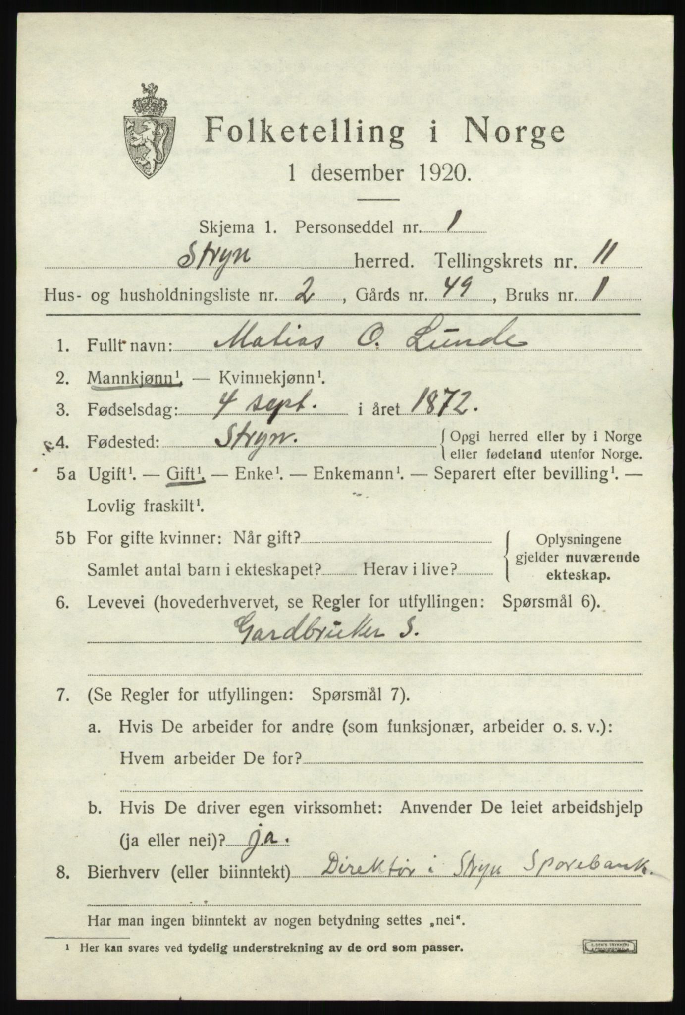 SAB, Folketelling 1920 for 1448 Stryn herred, 1920, s. 5208