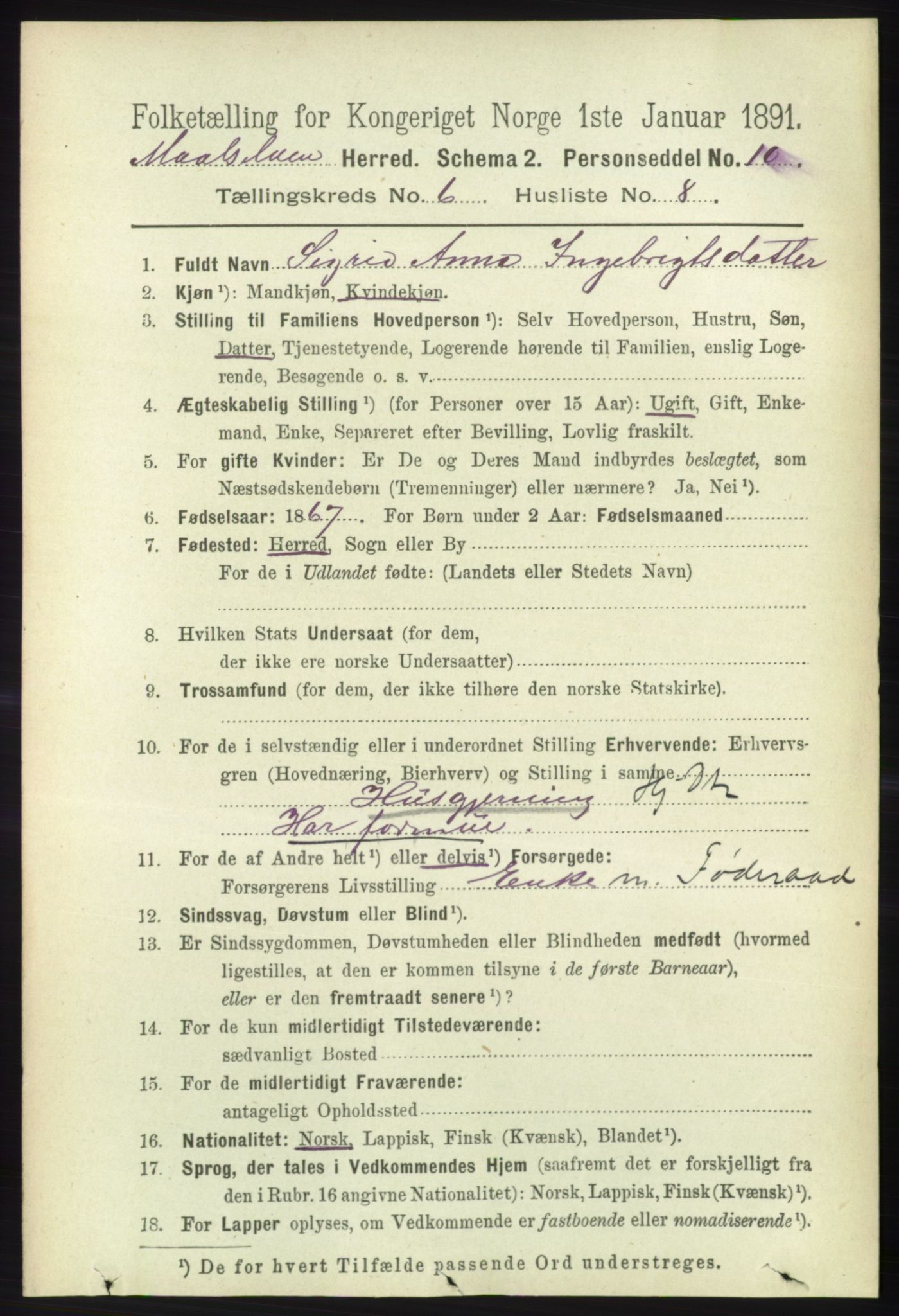 RA, Folketelling 1891 for 1924 Målselv herred, 1891, s. 2098