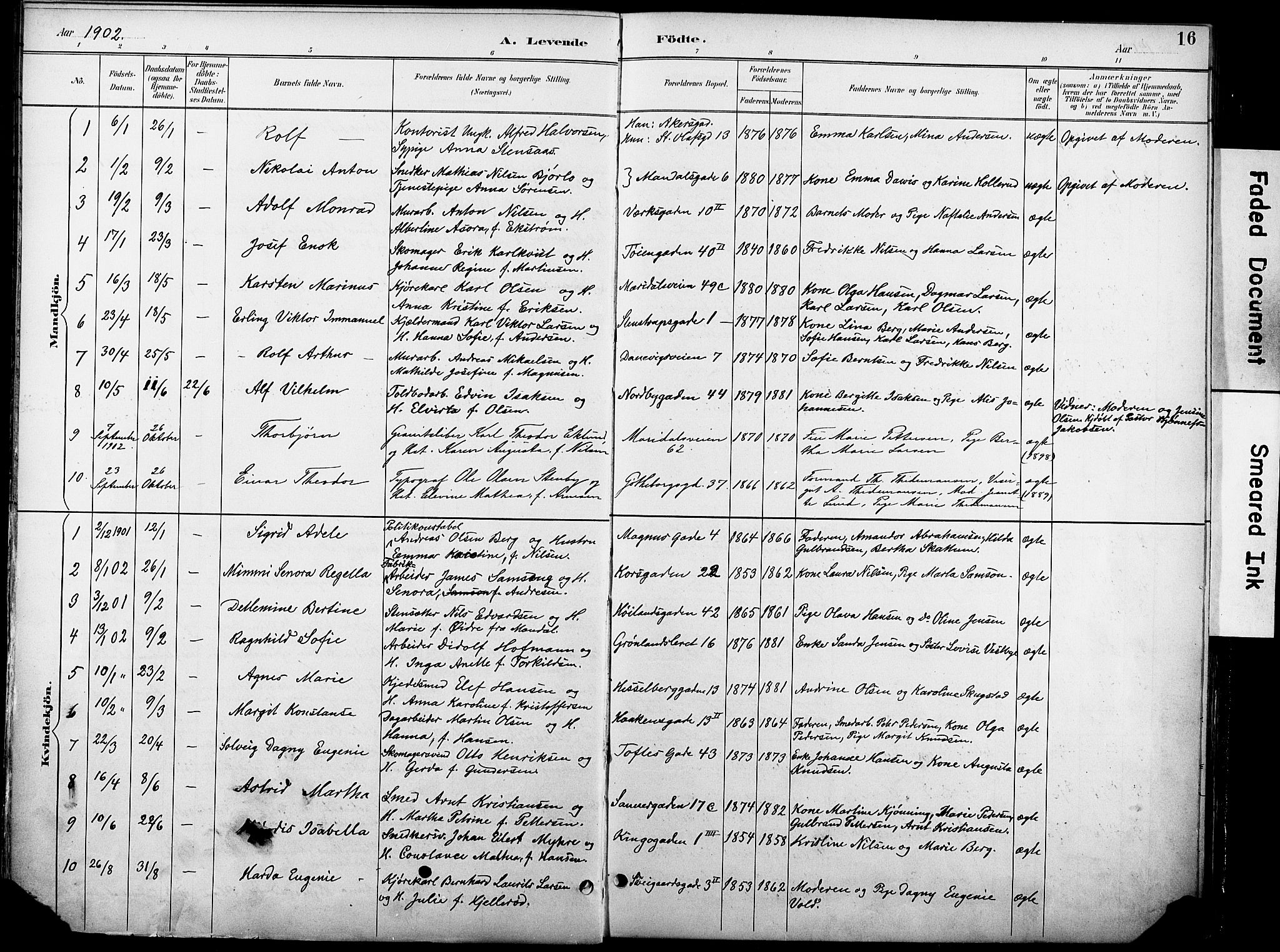 Krohgstøtten sykehusprest Kirkebøker, AV/SAO-A-10854/F/Fa/L0003: Ministerialbok nr. 3, 1890-1935, s. 16