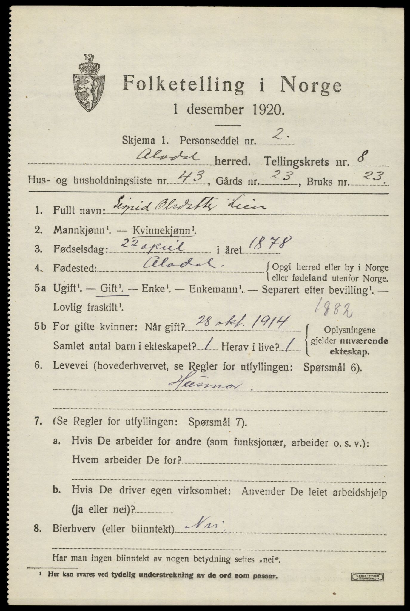 SAH, Folketelling 1920 for 0438 Alvdal herred, 1920, s. 4890