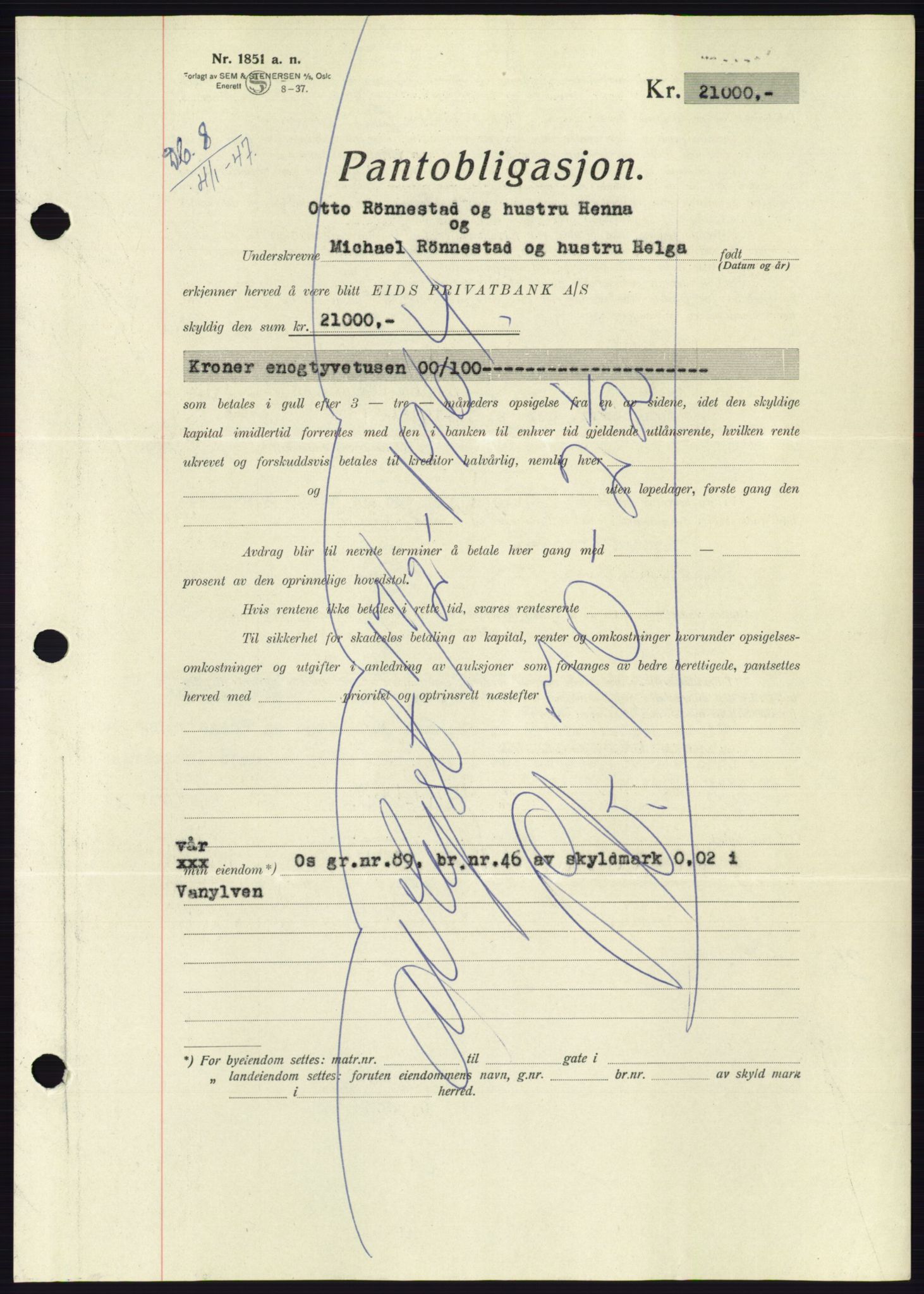 Søre Sunnmøre sorenskriveri, AV/SAT-A-4122/1/2/2C/L0114: Pantebok nr. 1-2B, 1943-1947, Dagboknr: 8/1947
