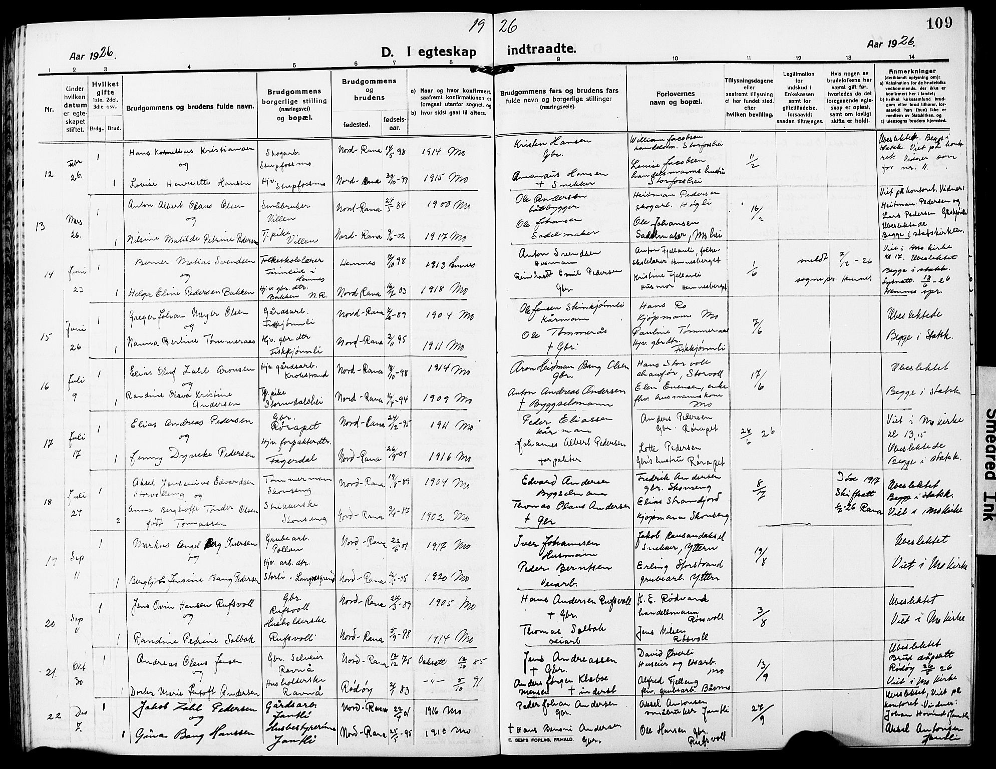 Ministerialprotokoller, klokkerbøker og fødselsregistre - Nordland, AV/SAT-A-1459/827/L0424: Klokkerbok nr. 827C13, 1921-1930, s. 109