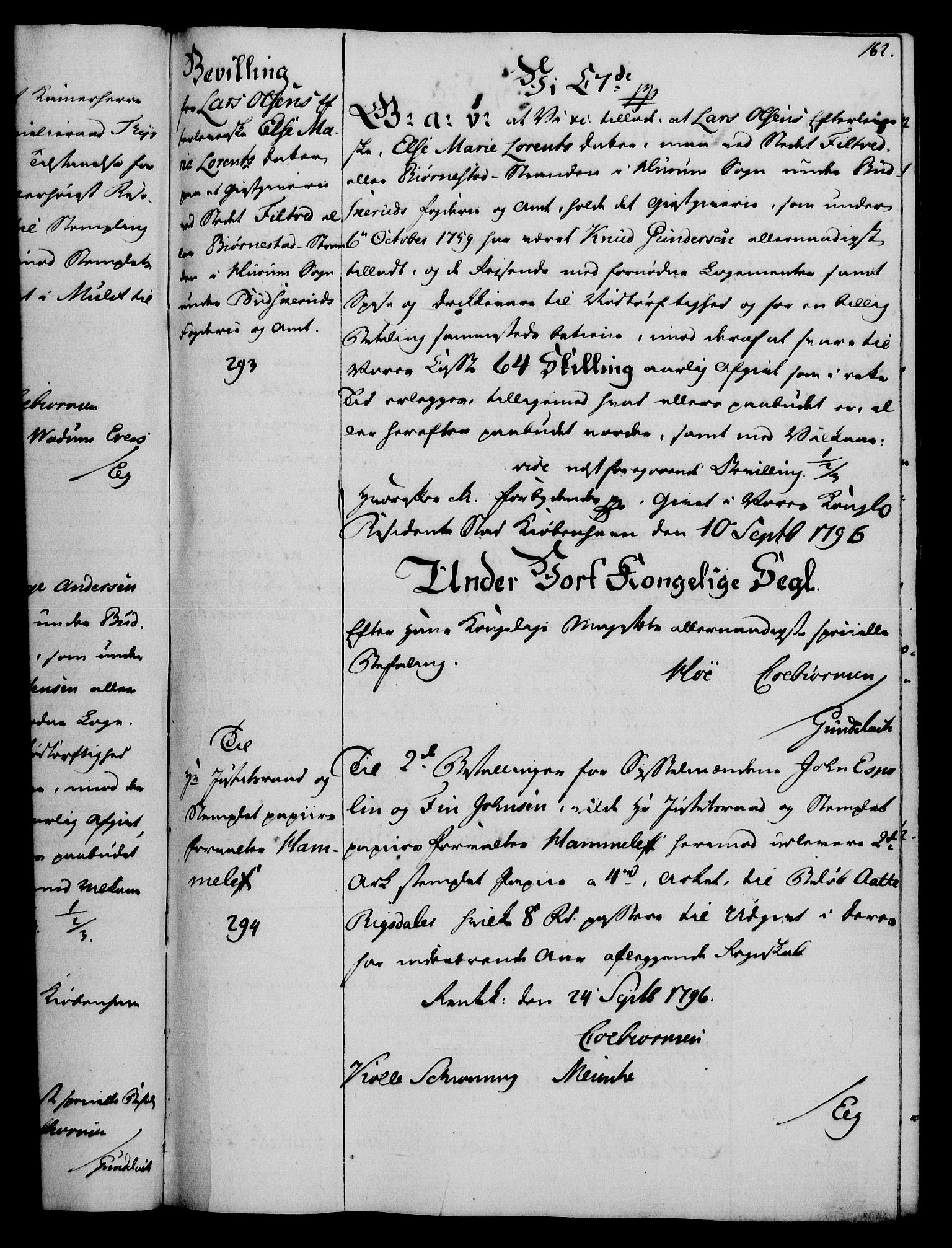 Rentekammeret, Kammerkanselliet, AV/RA-EA-3111/G/Gg/Gga/L0016: Norsk ekspedisjonsprotokoll med register (merket RK 53.16), 1794-1800, s. 162