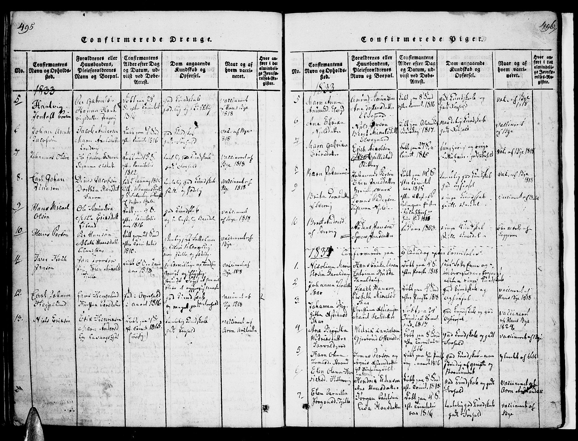 Ministerialprotokoller, klokkerbøker og fødselsregistre - Nordland, AV/SAT-A-1459/863/L0894: Ministerialbok nr. 863A06, 1821-1851, s. 495-496