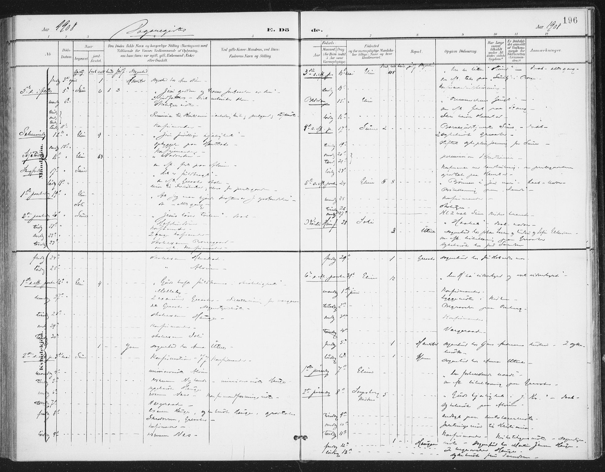 Rolvsøy prestekontor Kirkebøker, AV/SAO-A-2004/F/Fa/L0001: Ministerialbok nr. 1, 1901-1909, s. 196