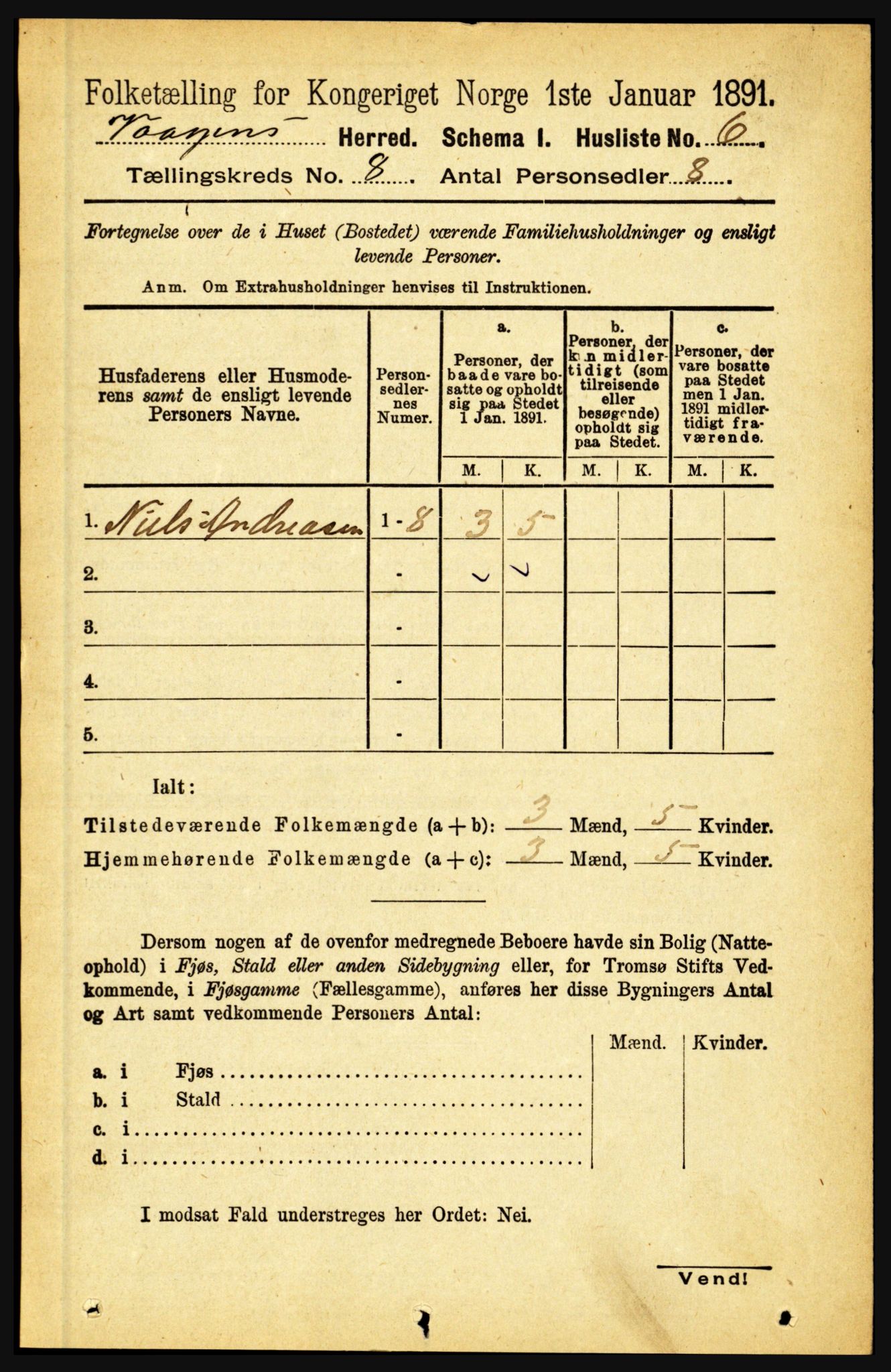 RA, Folketelling 1891 for 1865 Vågan herred, 1891, s. 2079