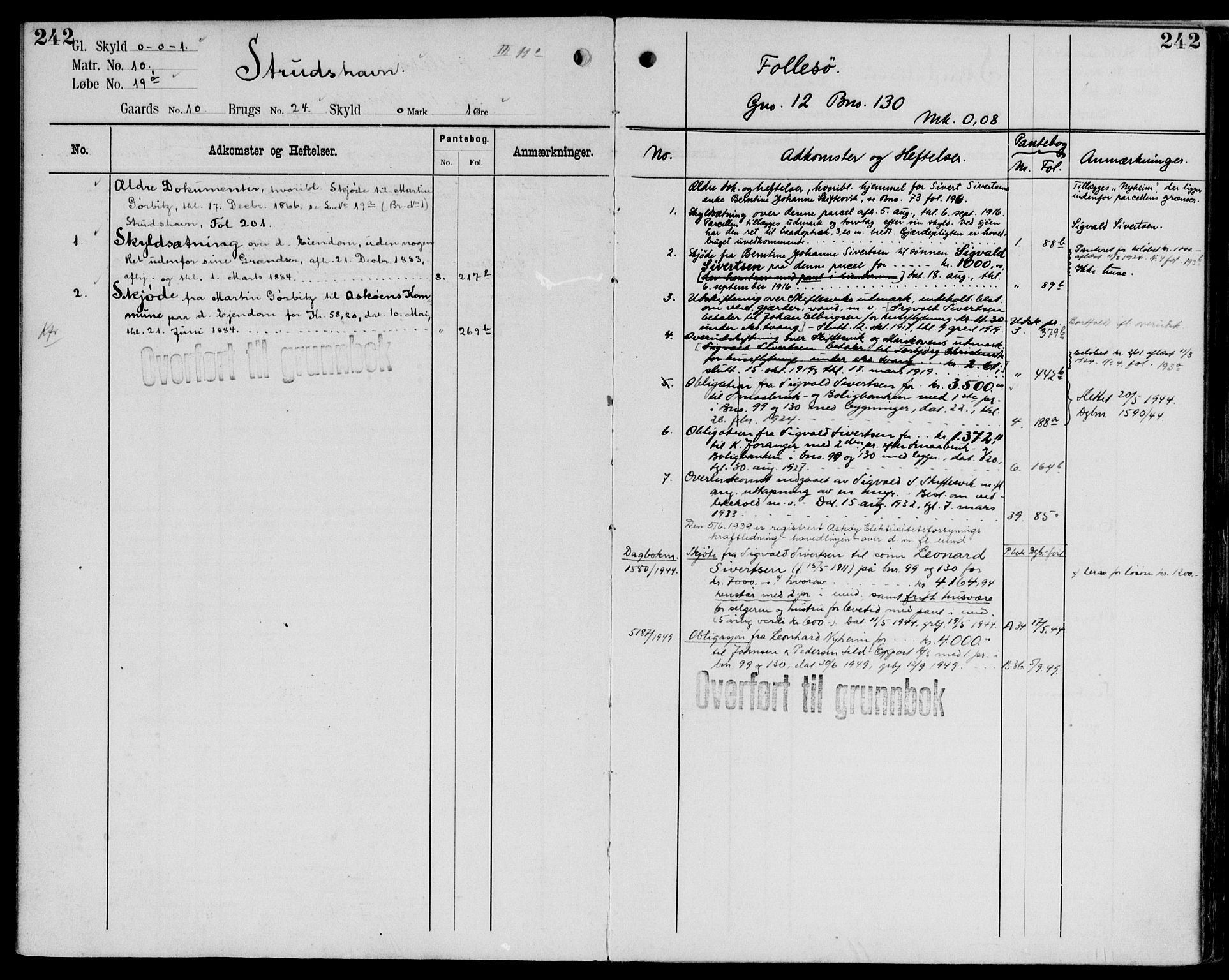 Midhordland sorenskriveri, AV/SAB-A-3001/1/G/Ga/Gab/L0100b: Panteregister nr. II.A.b.100b, s. 242